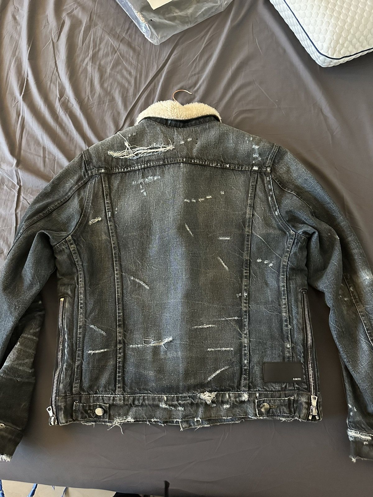 Amiri Shearling trucker denim jacket dirty indigo