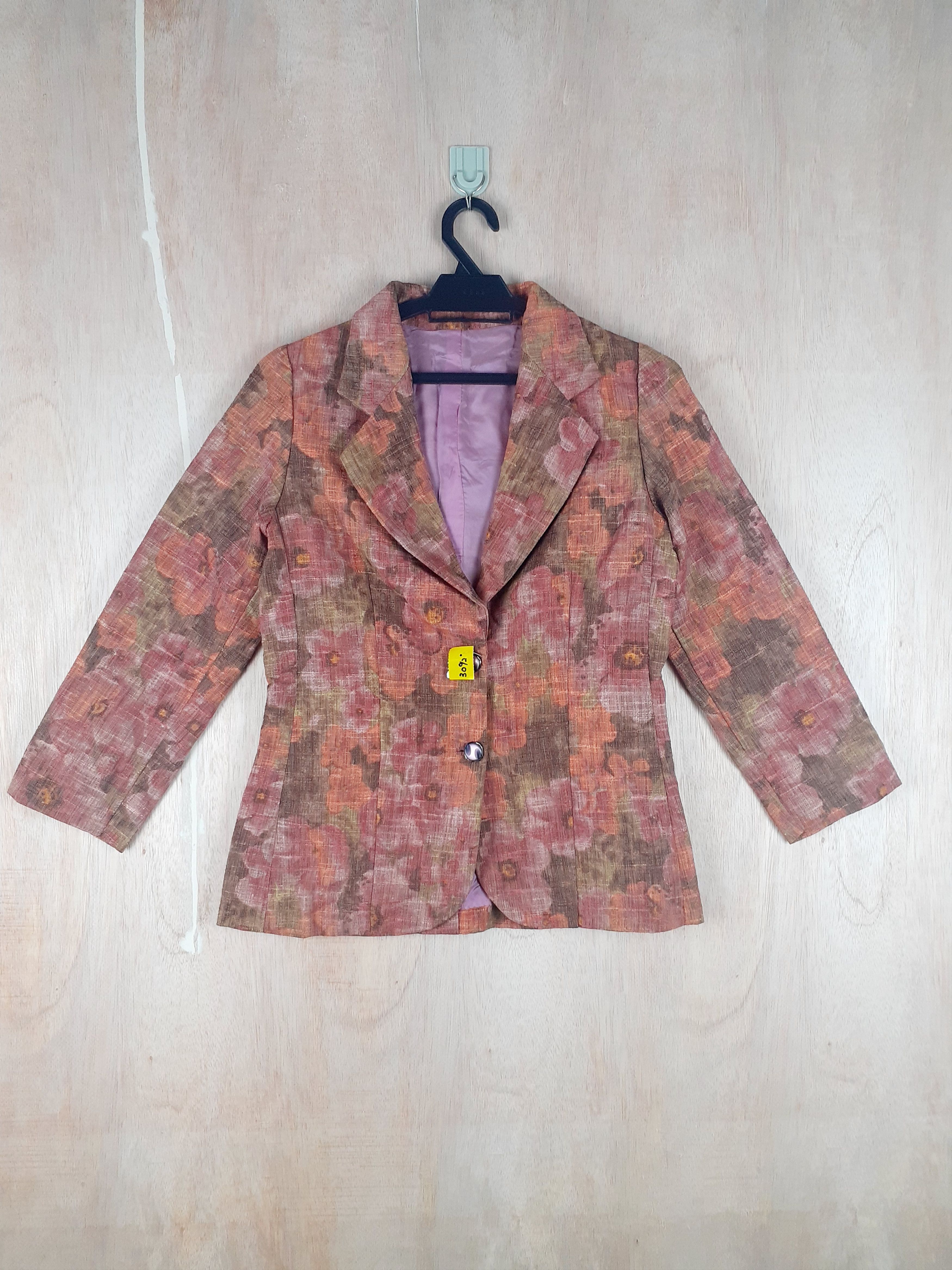 image of Vintage Japan Flower Art Cardigan Orange Jacket 3092, Women's (Size Small)