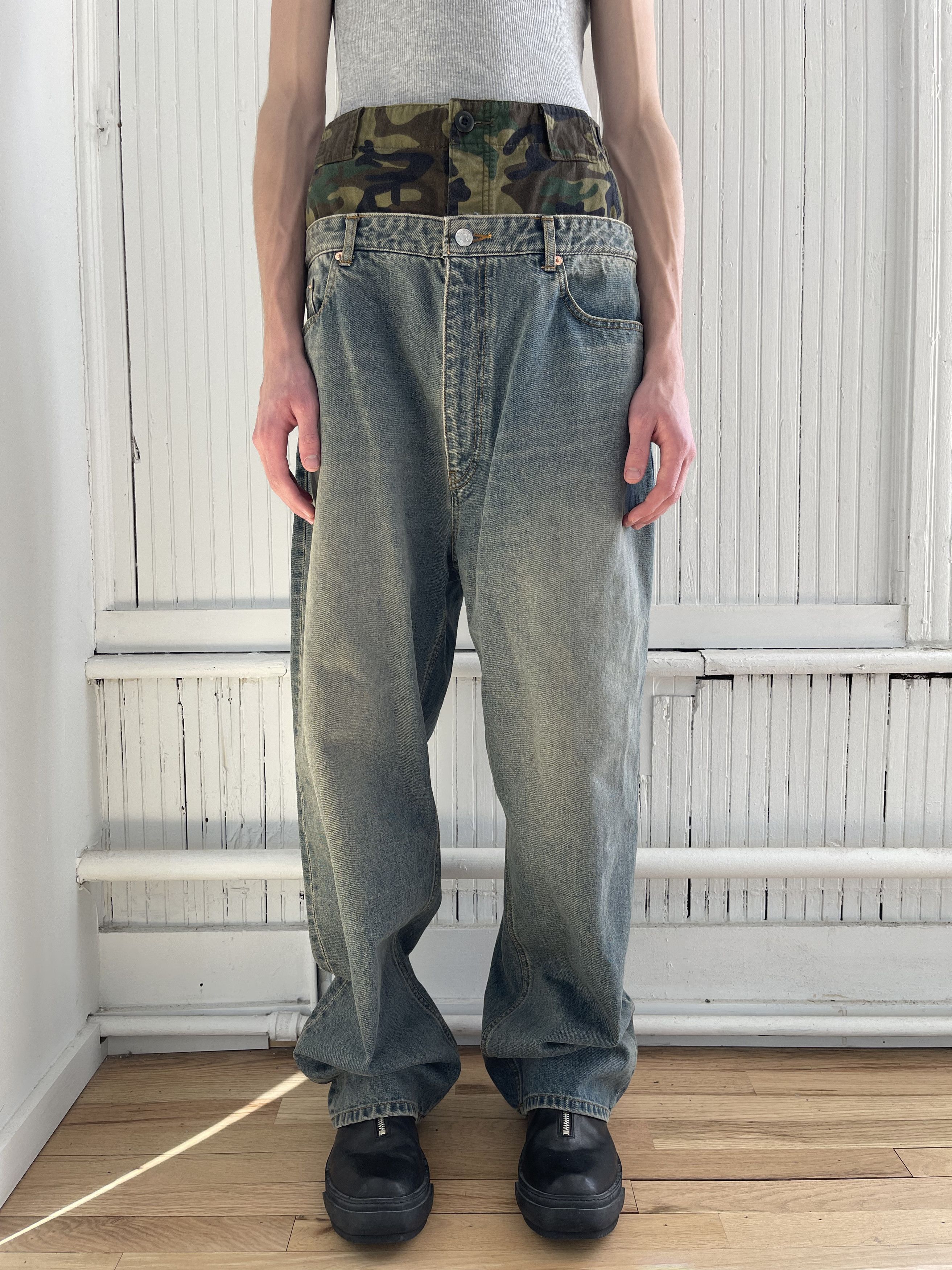 Balenciaga FW21 Camo double waisted boxer denim Jeans (L) Fits 34