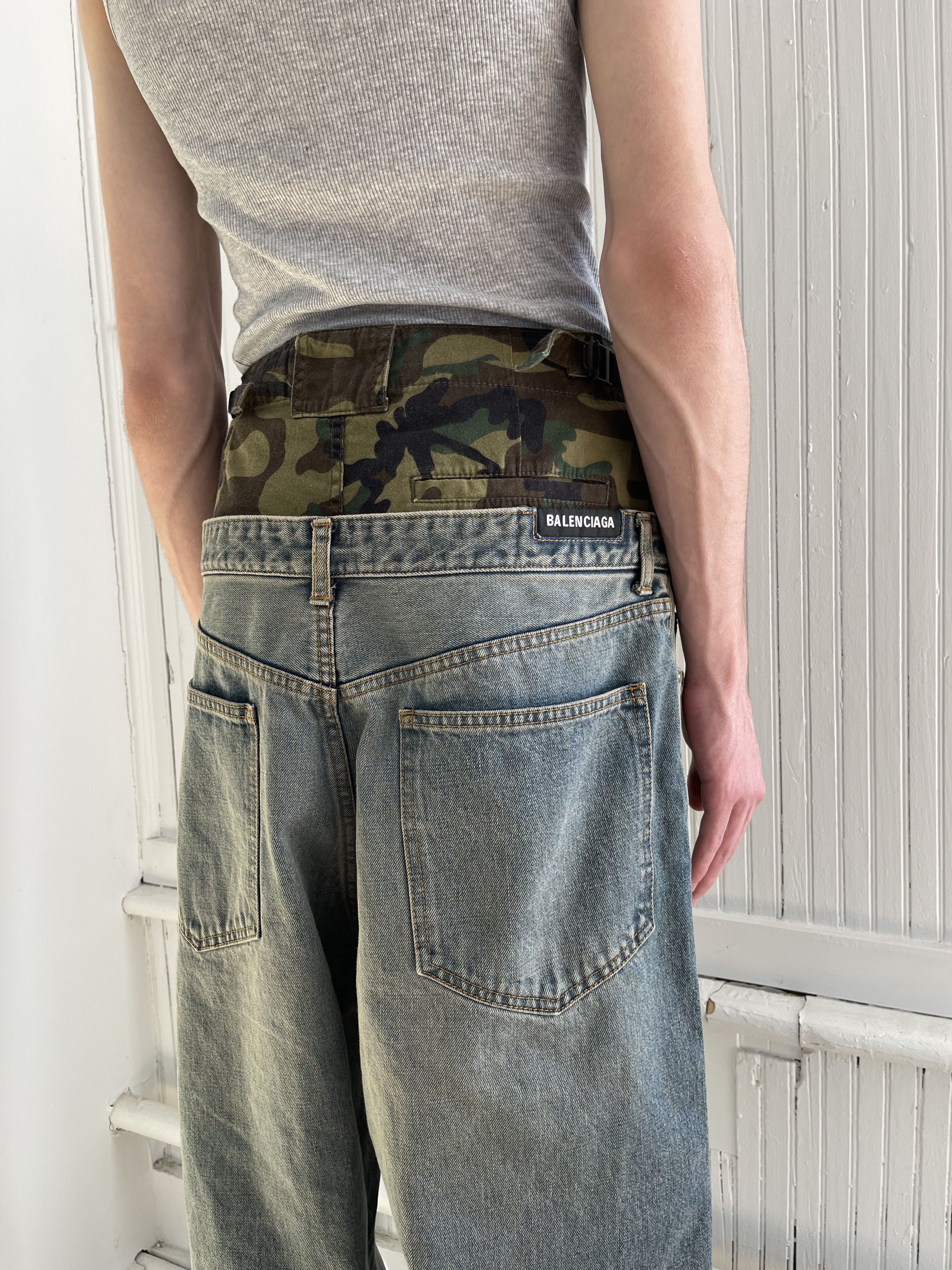 Balenciaga FW21 Camo double waisted boxer denim Jeans (L