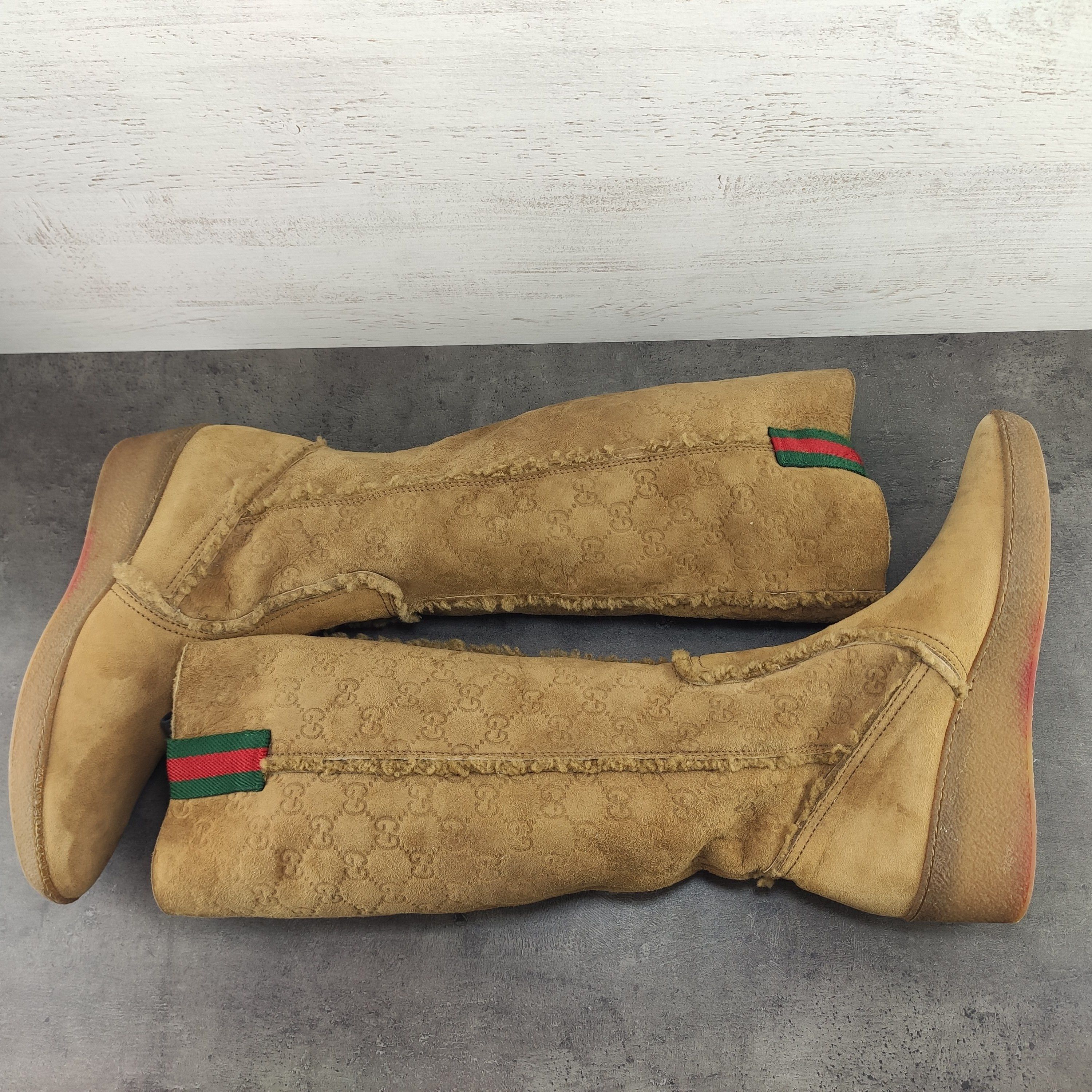 Gucci Gucci GG Suede Wedge Monogram High Boots Size US 7.5 / IT 37.5 - 7 Thumbnail