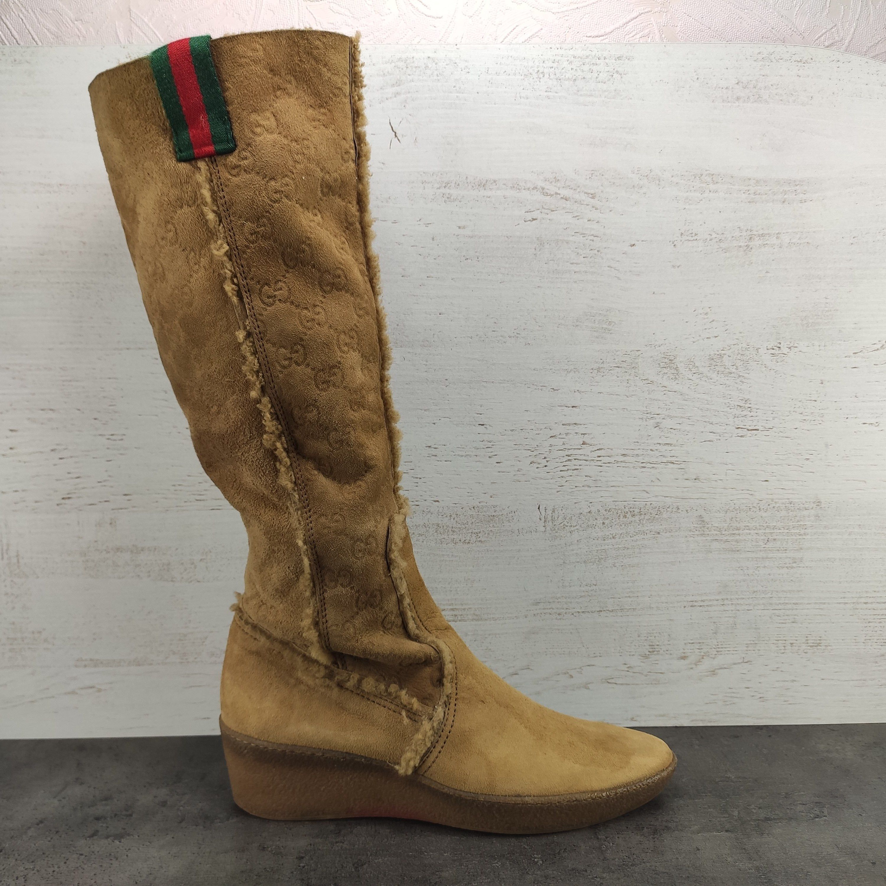 Gucci Gucci GG Suede Wedge Monogram High Boots Size US 7.5 / IT 37.5 - 1 Thumbnail