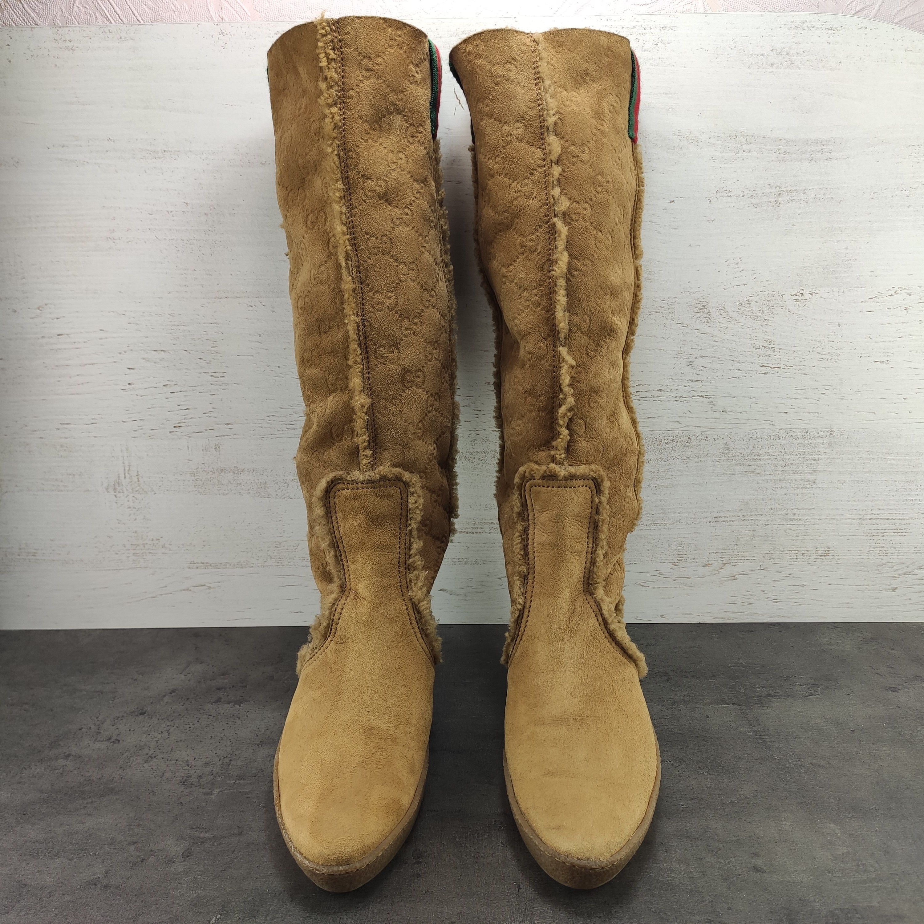 Gucci Gucci GG Suede Wedge Monogram High Boots Size US 7.5 / IT 37.5 - 3 Thumbnail