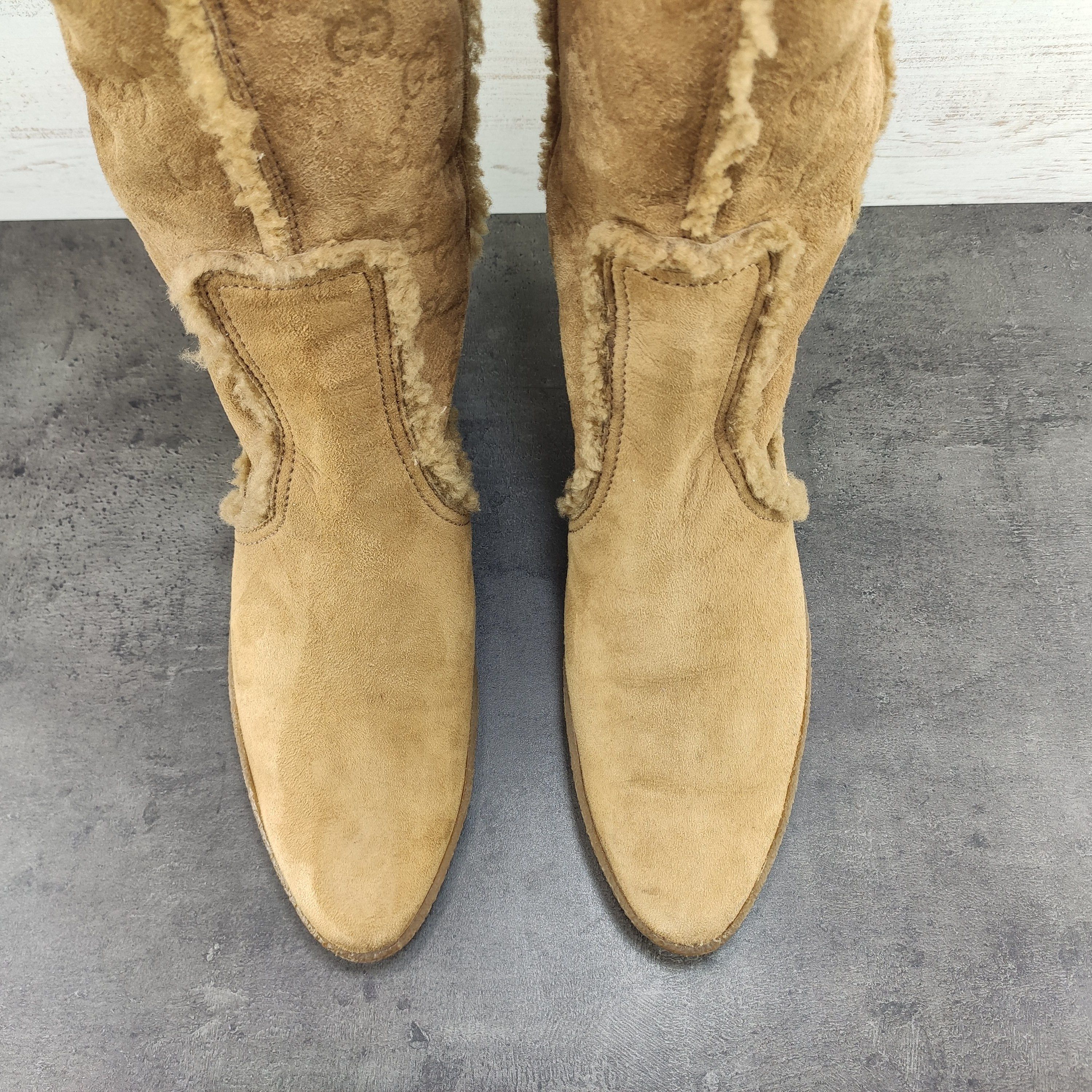 Gucci Gucci GG Suede Wedge Monogram High Boots Size US 7.5 / IT 37.5 - 8 Thumbnail