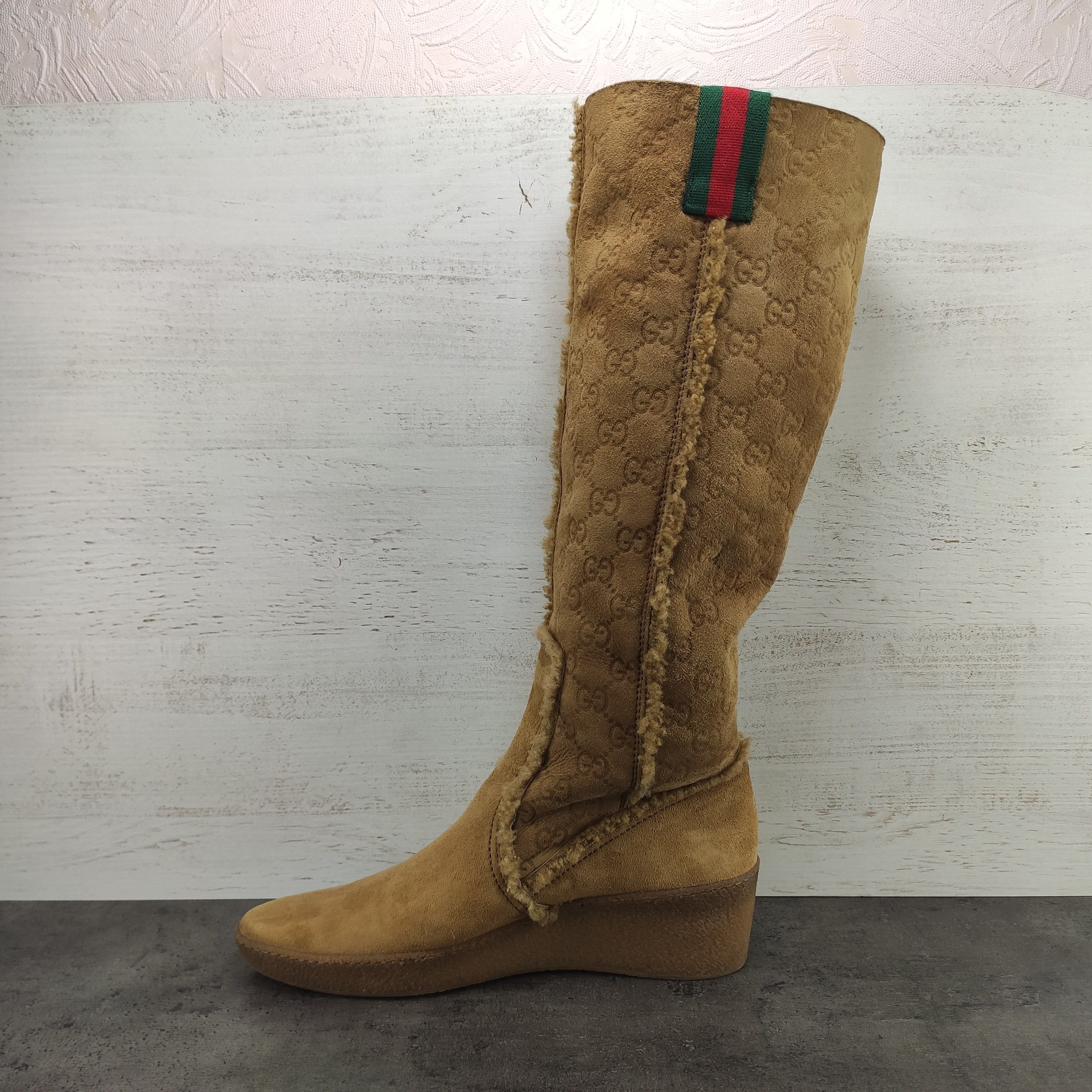 Gucci Gucci GG Suede Wedge Monogram High Boots Size US 7.5 / IT 37.5 - 2 Thumbnail