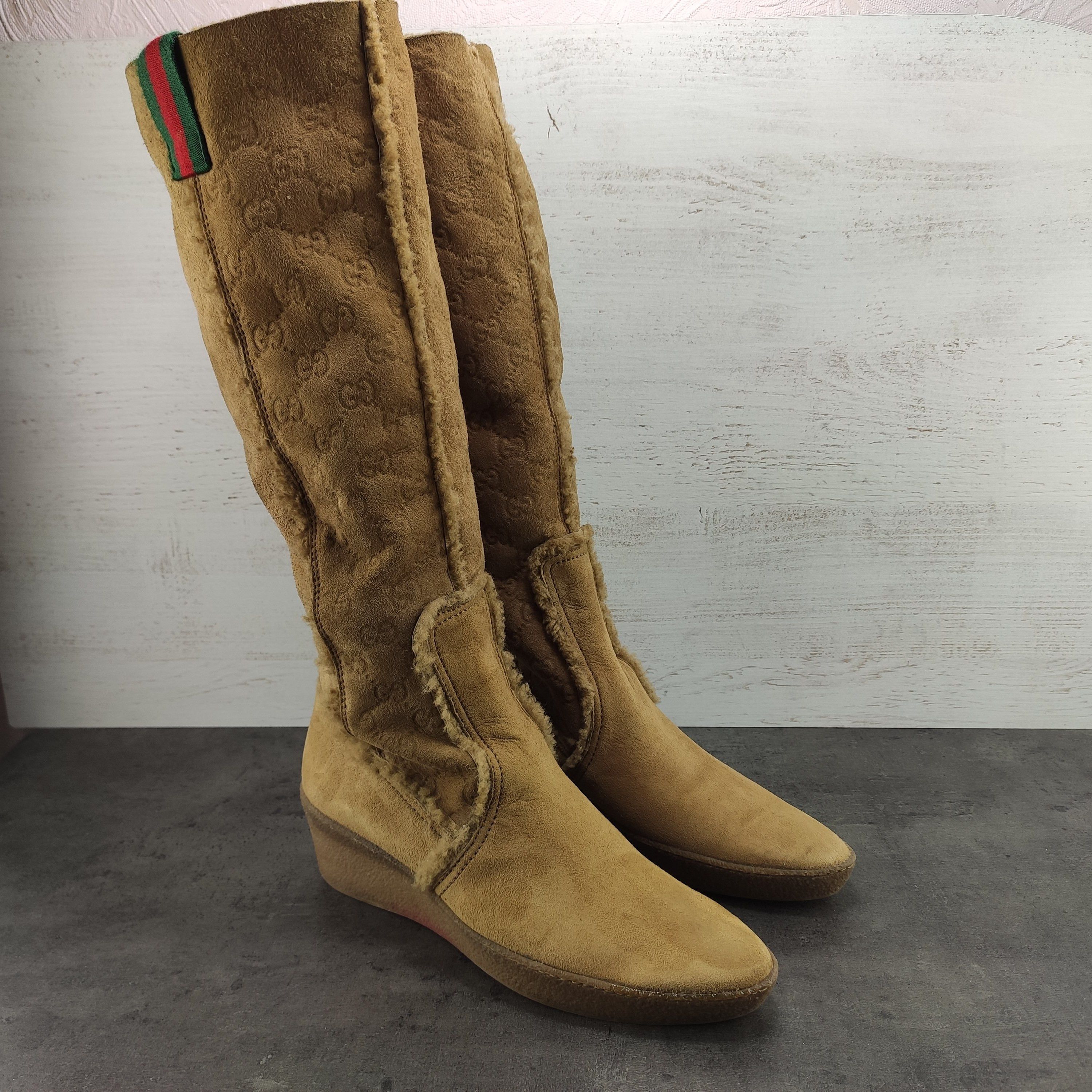 Gucci Gucci GG Suede Wedge Monogram High Boots Size US 7.5 / IT 37.5 - 4 Thumbnail
