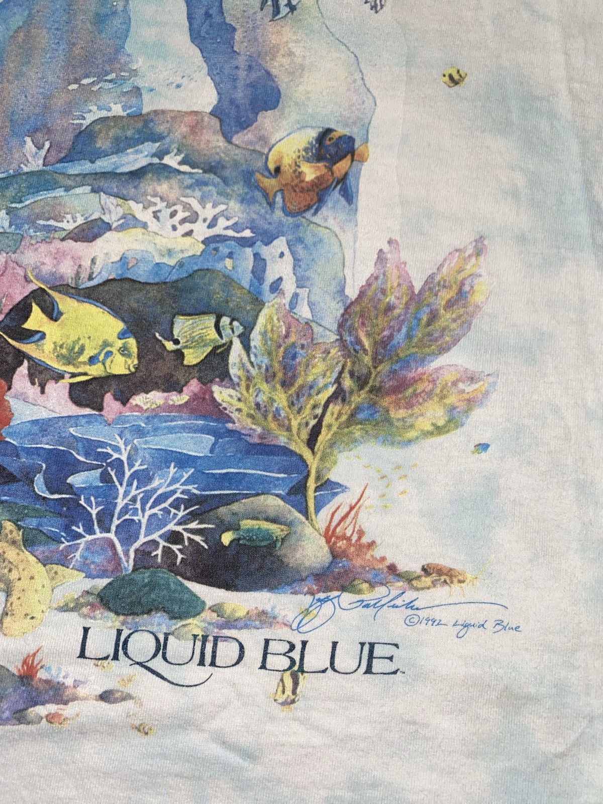 Vintage Vintage 90s Liquid Blue Coral Reef Art Tshirt Size US XL / EU 56 / 4 - 7 Preview