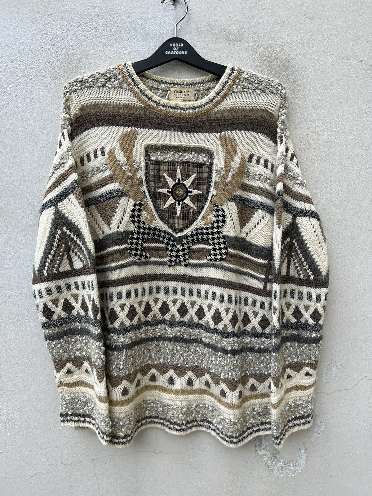 Vintage × Yoshiyuki Konishi Vintage Yoshiyuki Konishi Hand Knit Tribal Knitwear Sweater Size US XL / EU 56 / 4 - 6 Thumbnail