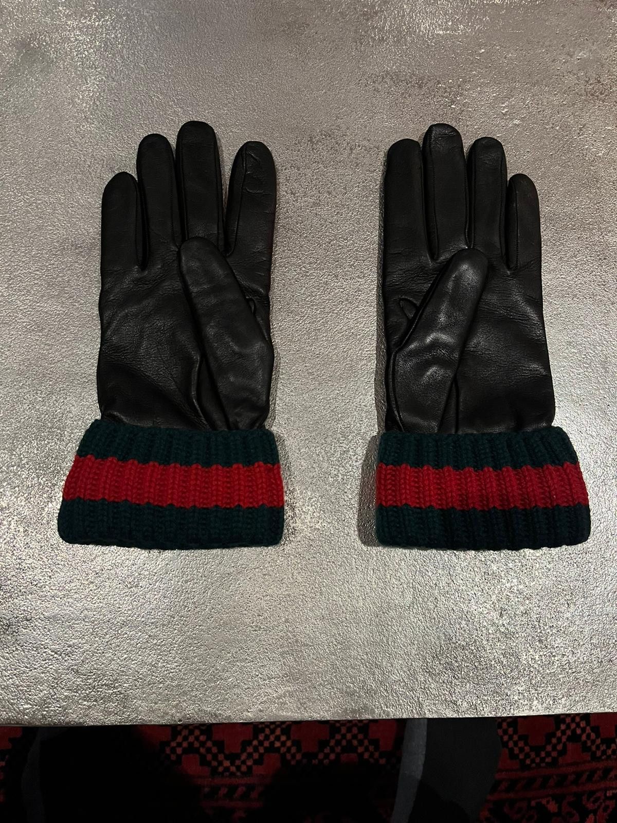 Gucci o1rshd1 Size 8 / Logo Cashmere & Leather Gloves in Black Size ONE SIZE - 3 Thumbnail