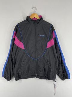 Vintage REEBOK Watercolor Windbreaker Jacket Medium Neon Colors Blue Pink  Purple