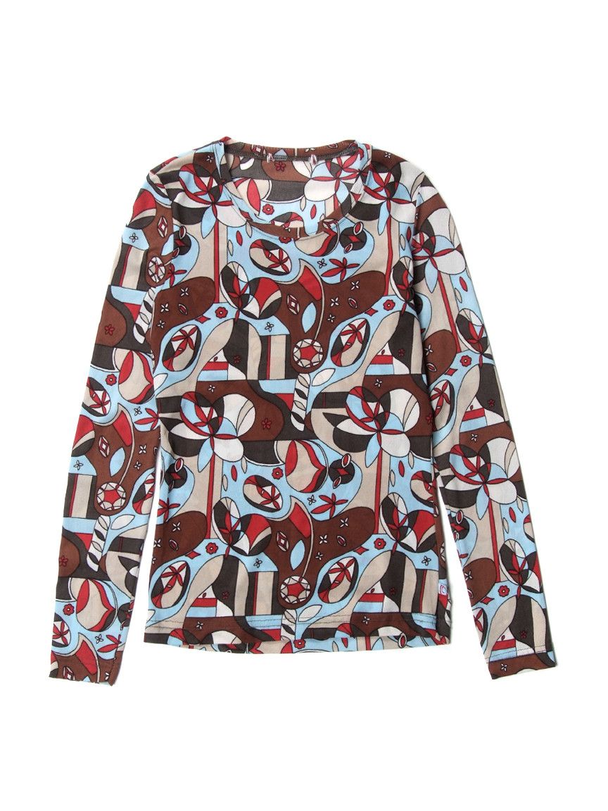 Vintage Mesh Sheer Top Optical Illusion Abstract LongSleeve