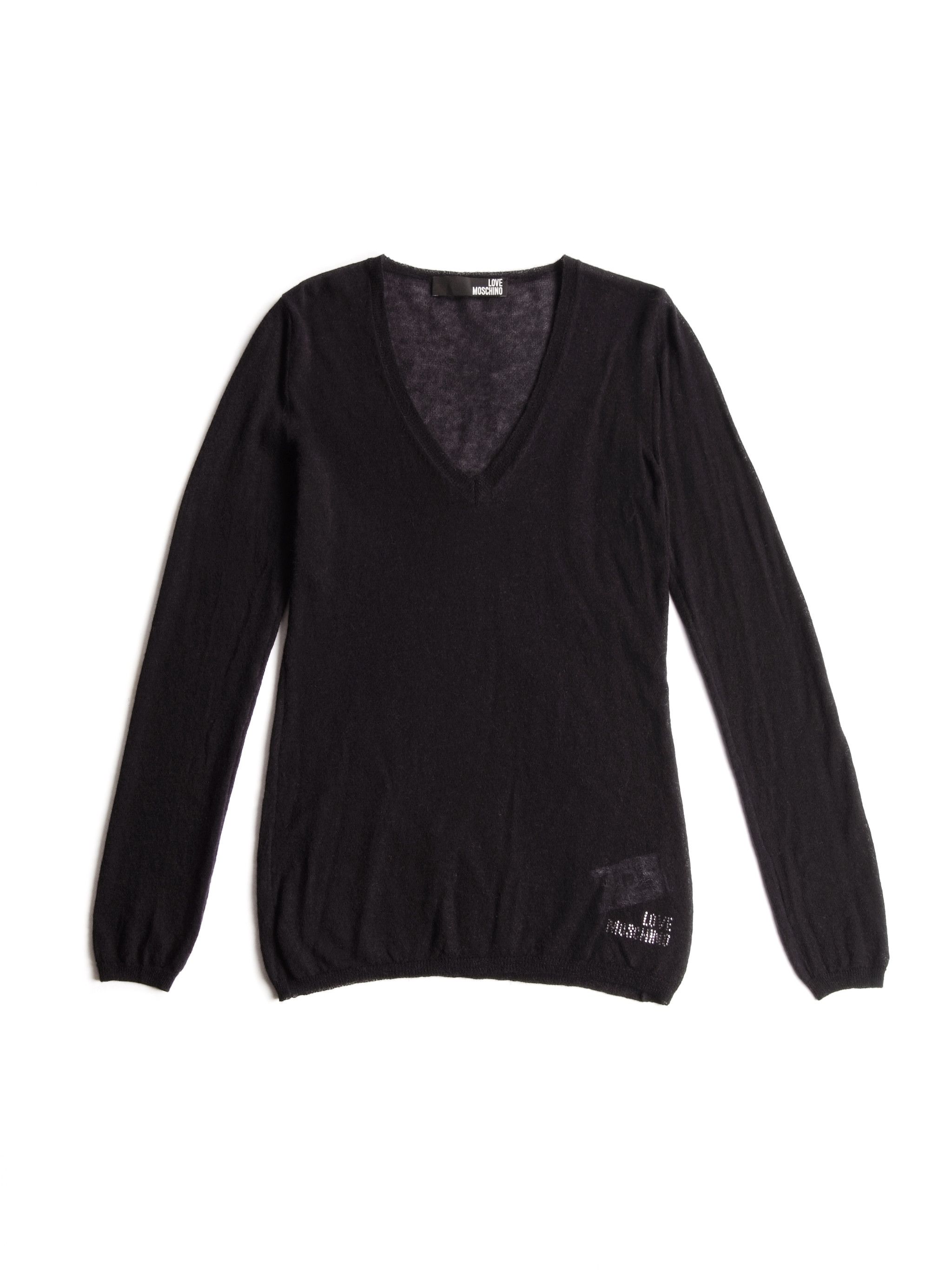 Love Moschino × Moschino y2k Love Moschino V Neck Black Wool Mohair Sweater US4 Size S / US 4 / IT 40 - 1 Thumbnail