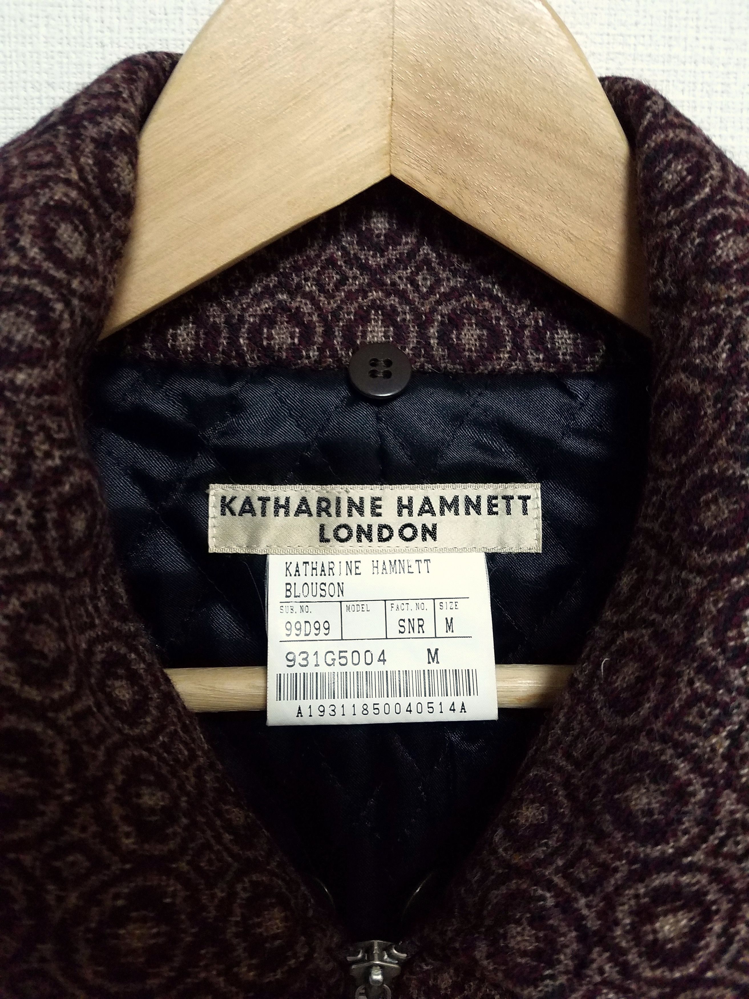 Katharine Hamnett London 90s Hamnett pattern zipped wool blouson w/ removable collar Size US M / EU 48-50 / 2 - 9 Thumbnail