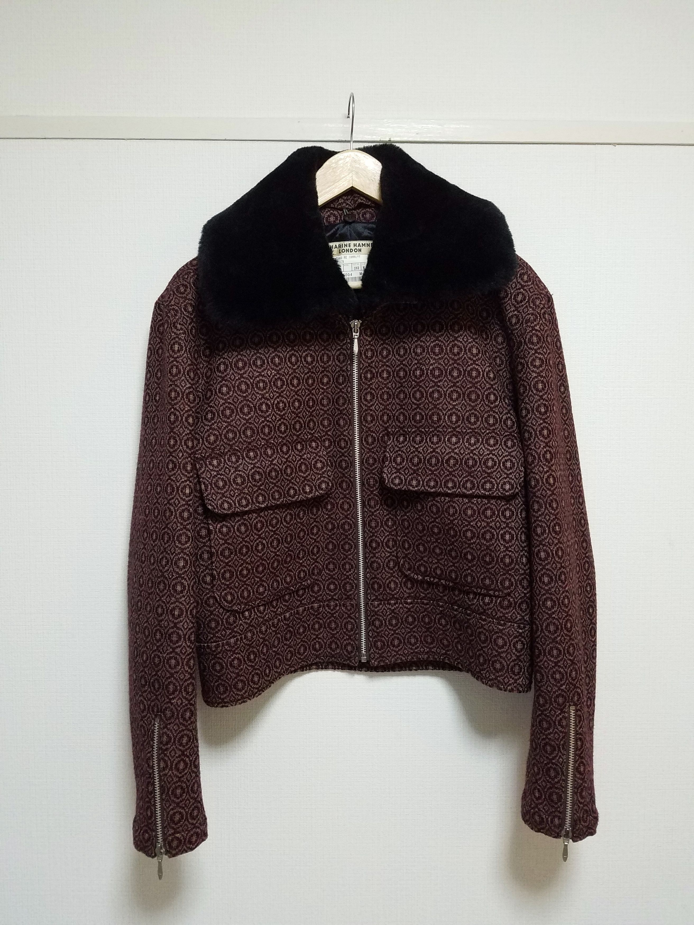 Katharine Hamnett London 90s Hamnett pattern zipped wool blouson w/ removable collar Size US M / EU 48-50 / 2 - 4 Thumbnail