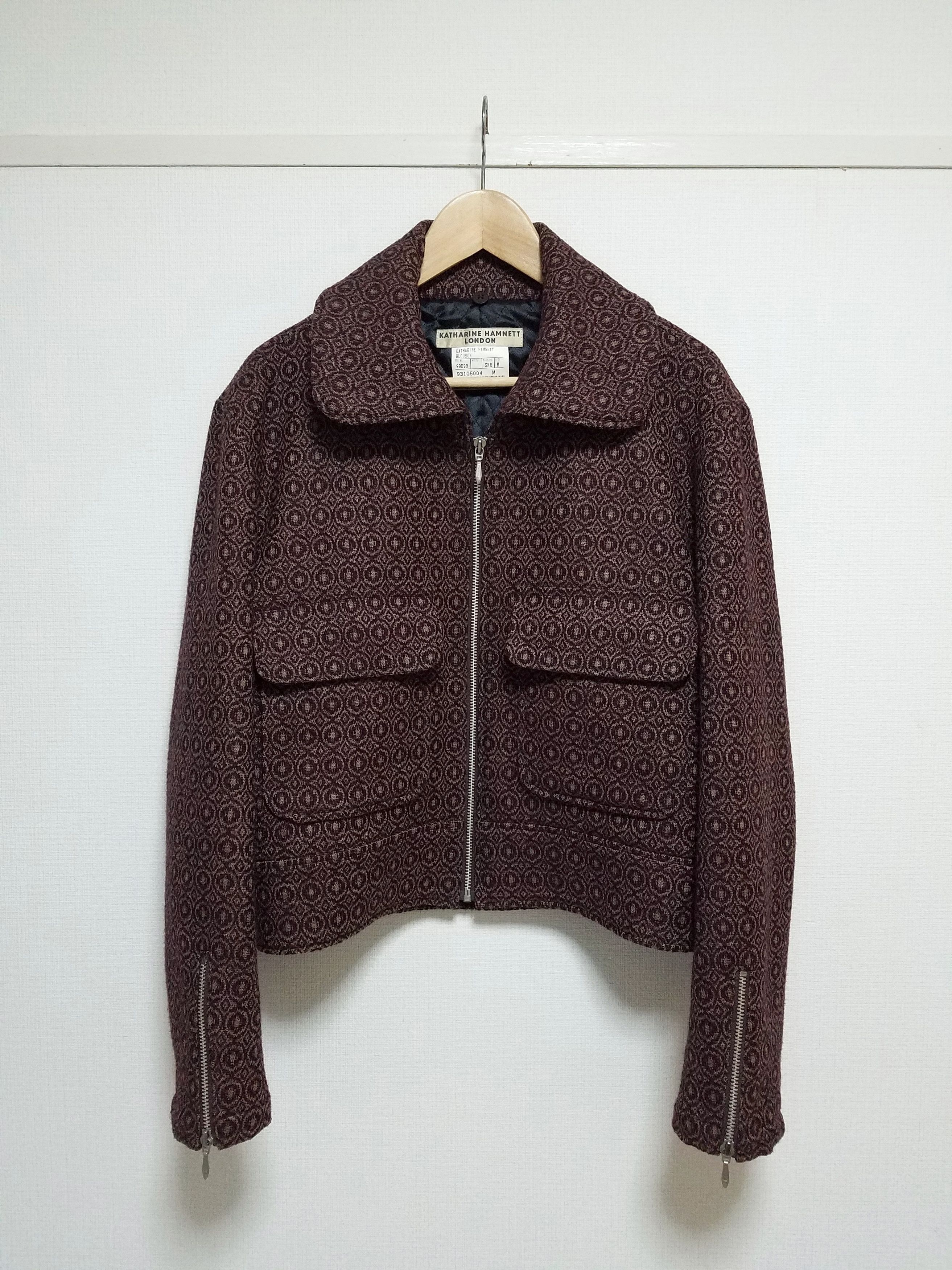 Katharine Hamnett London 90s Hamnett pattern zipped wool blouson w/ removable collar Size US M / EU 48-50 / 2 - 1 Thumbnail