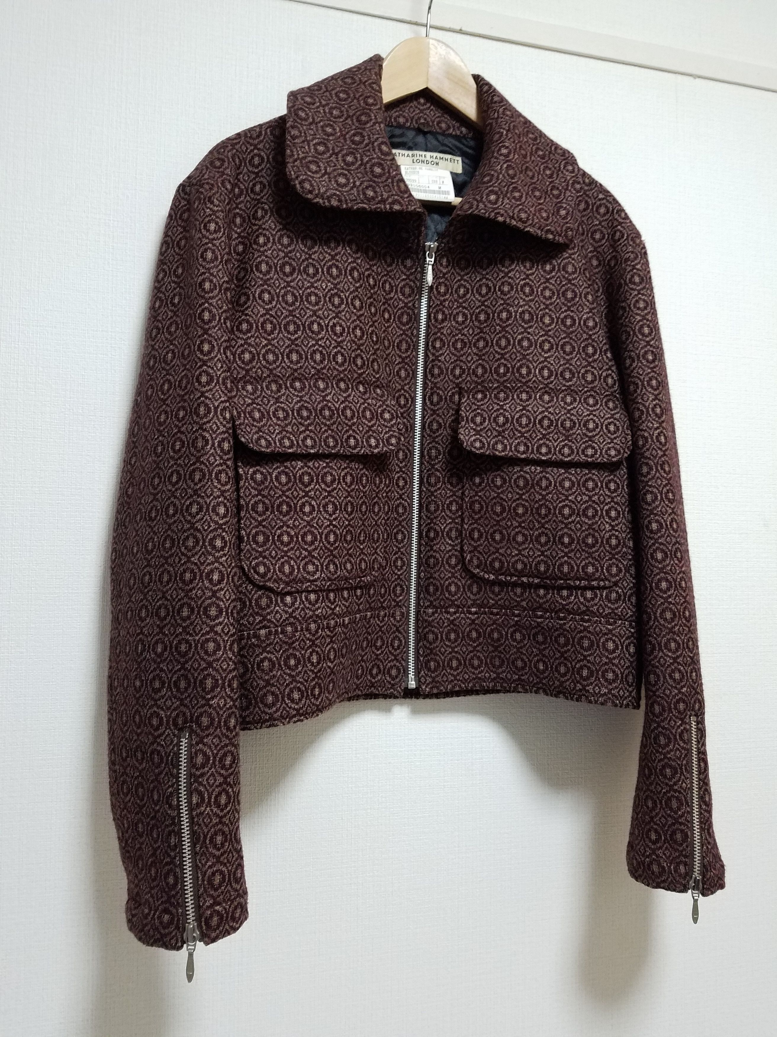 Katharine Hamnett London 90s Hamnett pattern zipped wool blouson w/ removable collar Size US M / EU 48-50 / 2 - 2 Thumbnail
