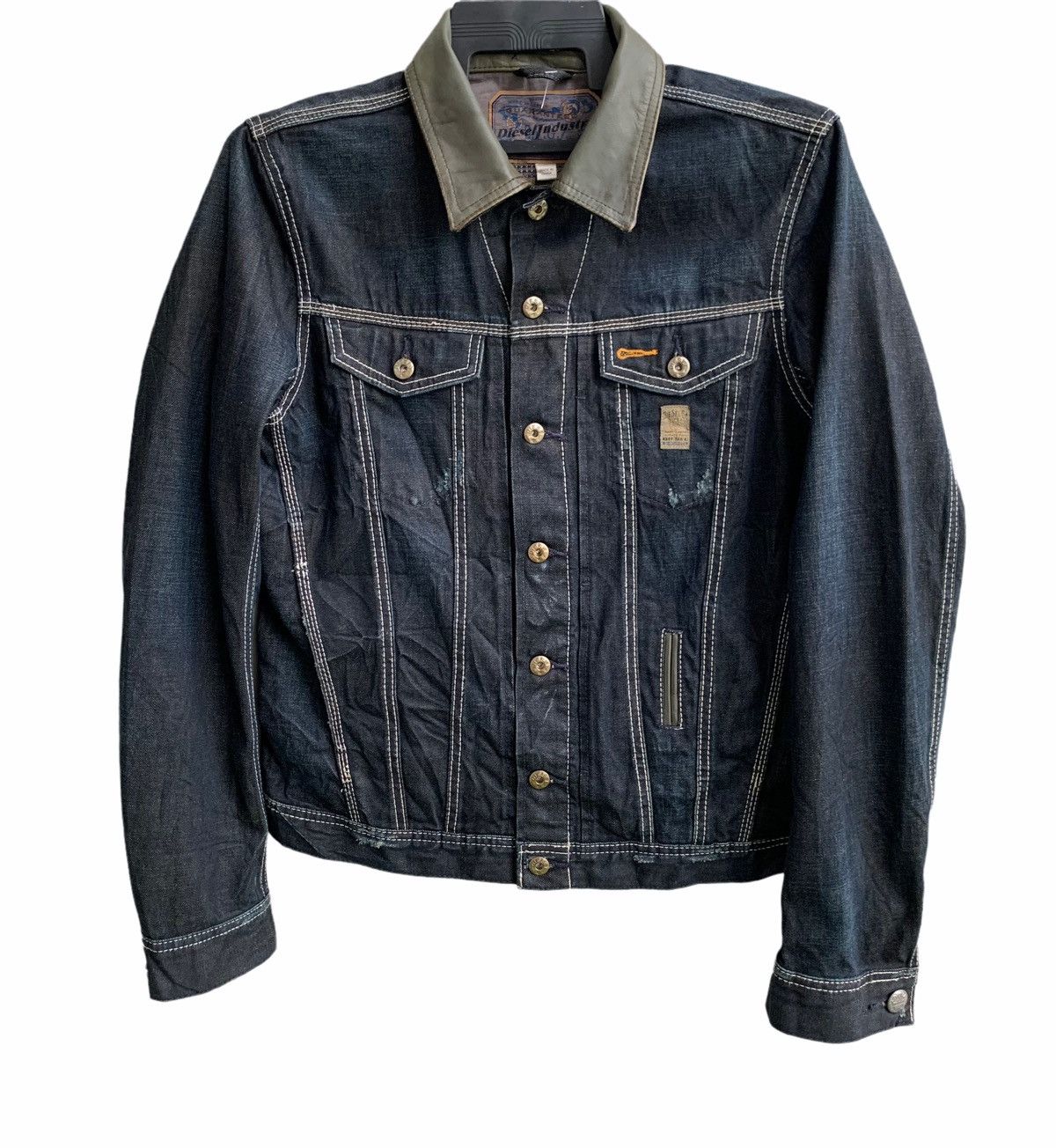 Vintage Diesel Black Denim Extra Leather Colar Jacket
