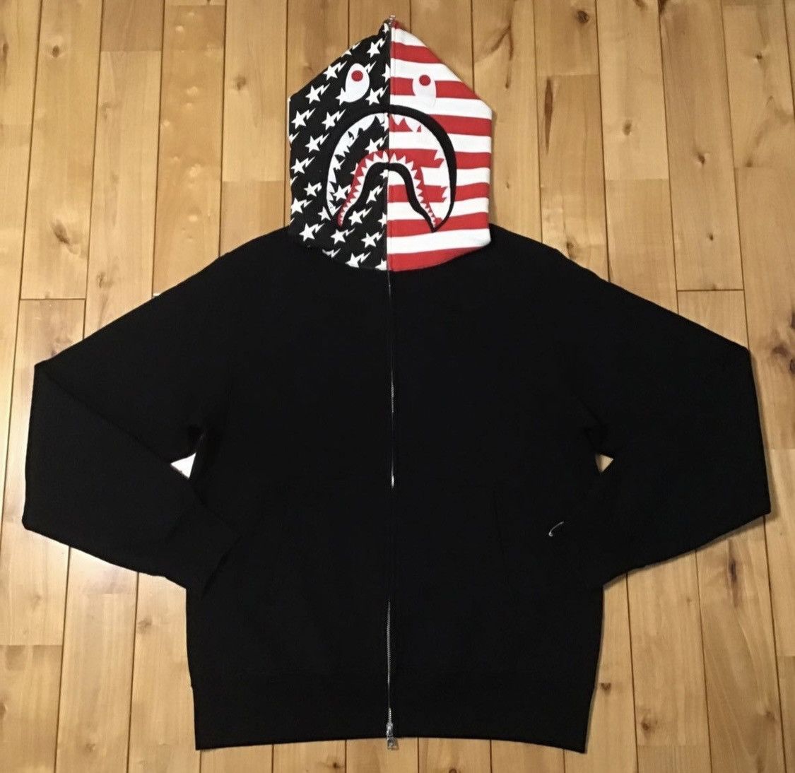 Bape RARE Black American Flag Bape Shark Hoodie Grailed