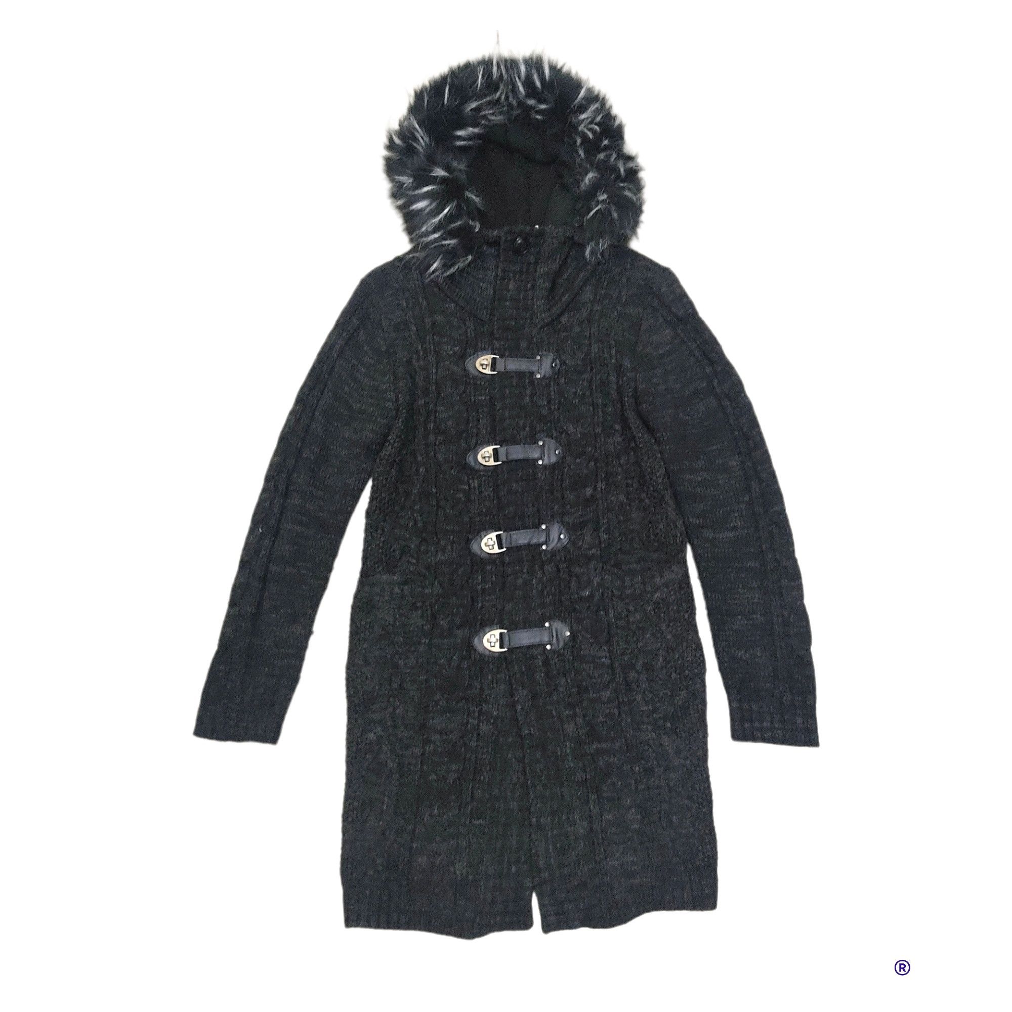 semanticdesign Semantic Design Racoon Fur Hooded Knitted Sweater Jacket Size S / US 4 / IT 40 - 1 Thumbnail