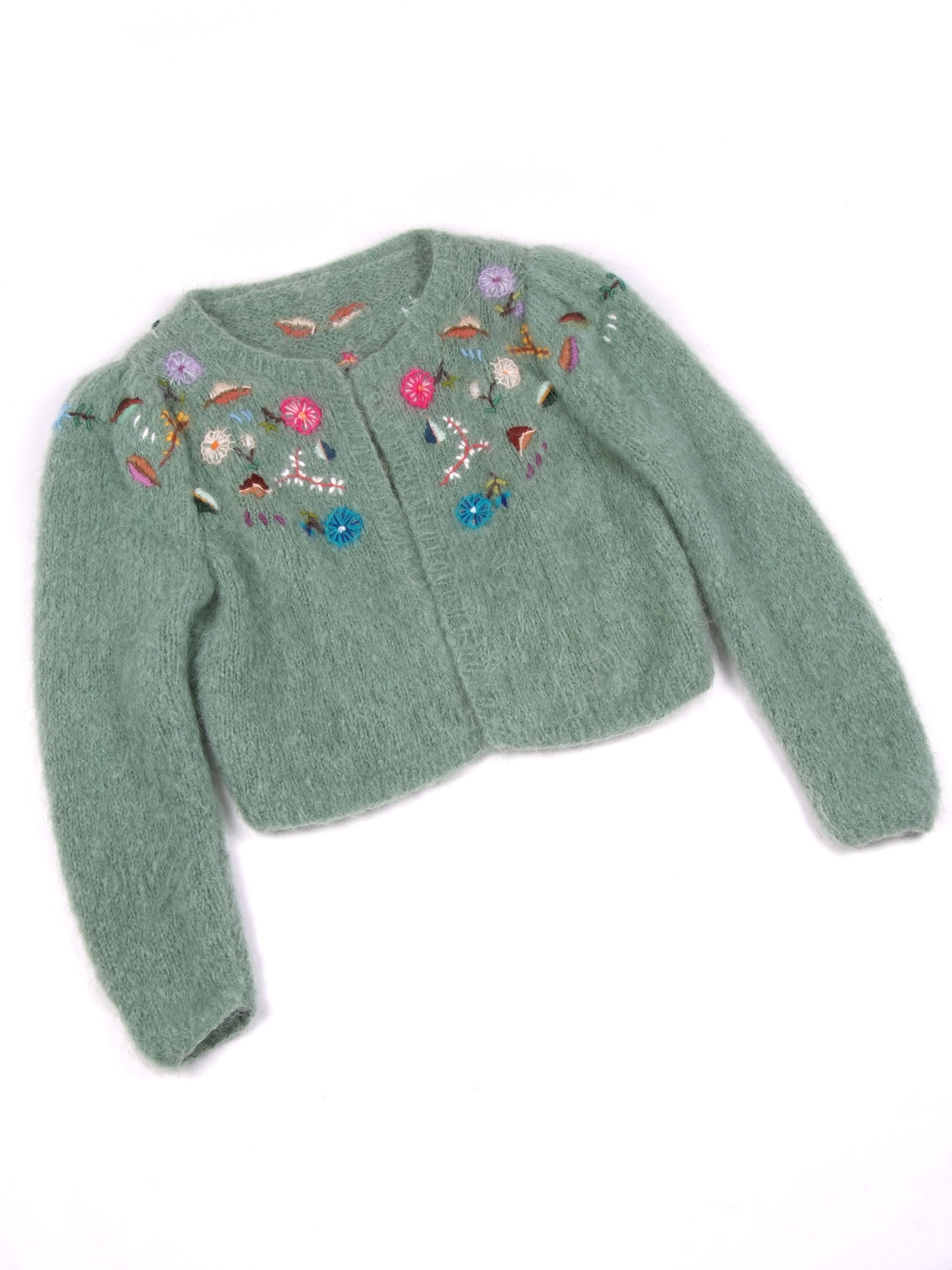 Handmade × Vintage Vintage Chunky Hand Knit Mohair Embroidered Cardigan Size ONE SIZE - 2 Thumbnail
