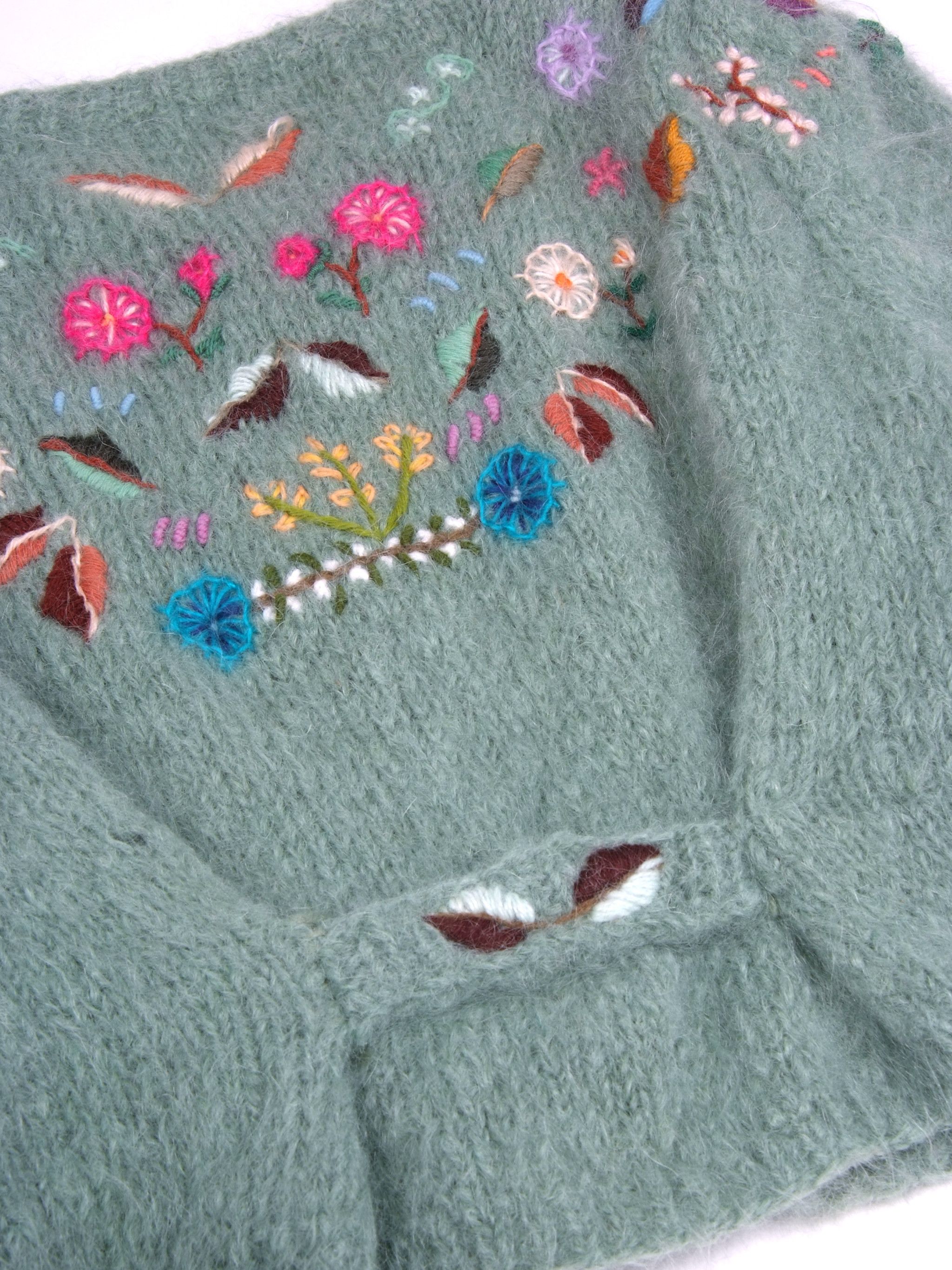 Handmade × Vintage Vintage Chunky Hand Knit Mohair Embroidered Cardigan Size ONE SIZE - 4 Thumbnail