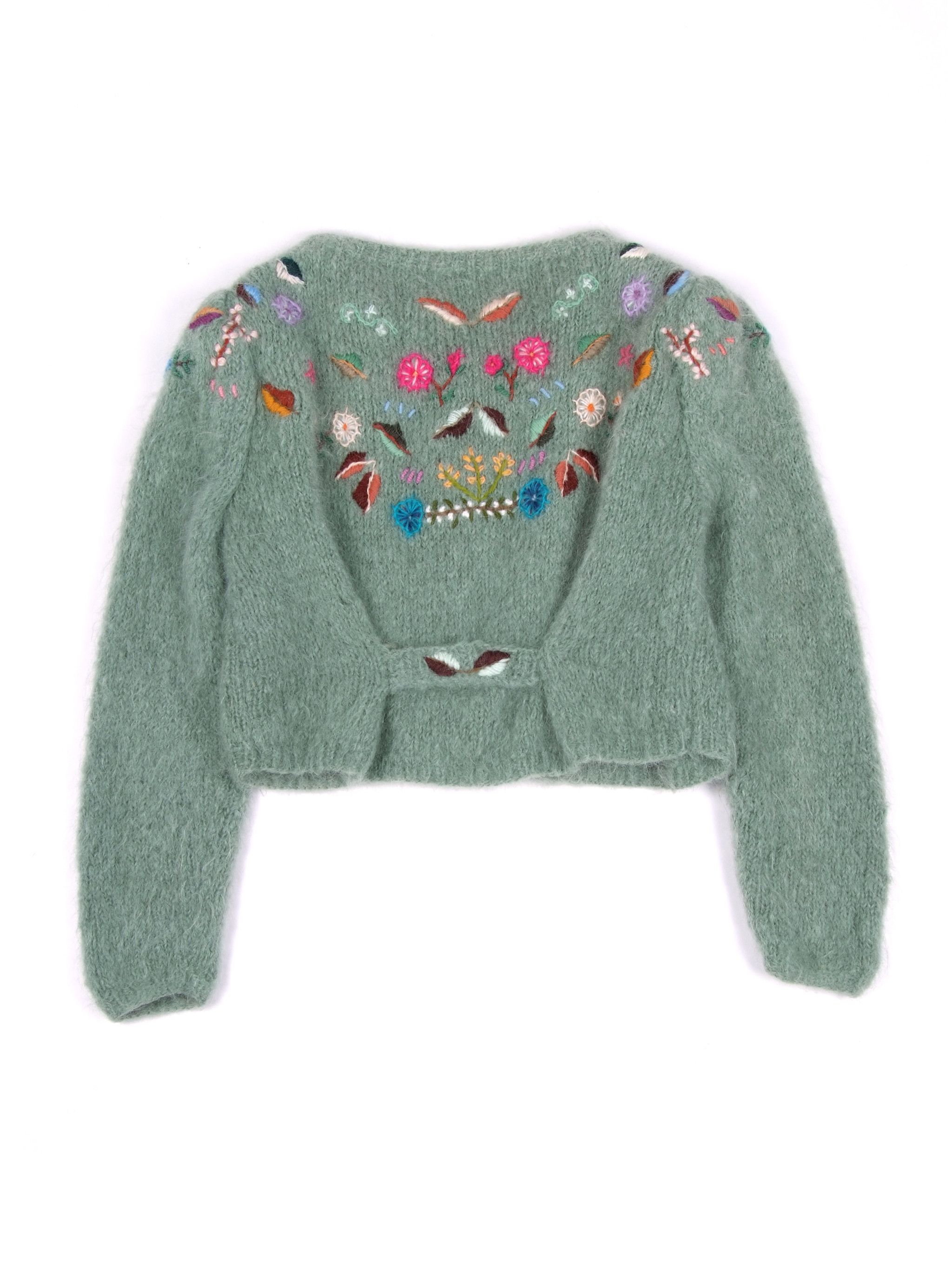 Handmade × Vintage Vintage Chunky Hand Knit Mohair Embroidered Cardigan Size ONE SIZE - 3 Thumbnail