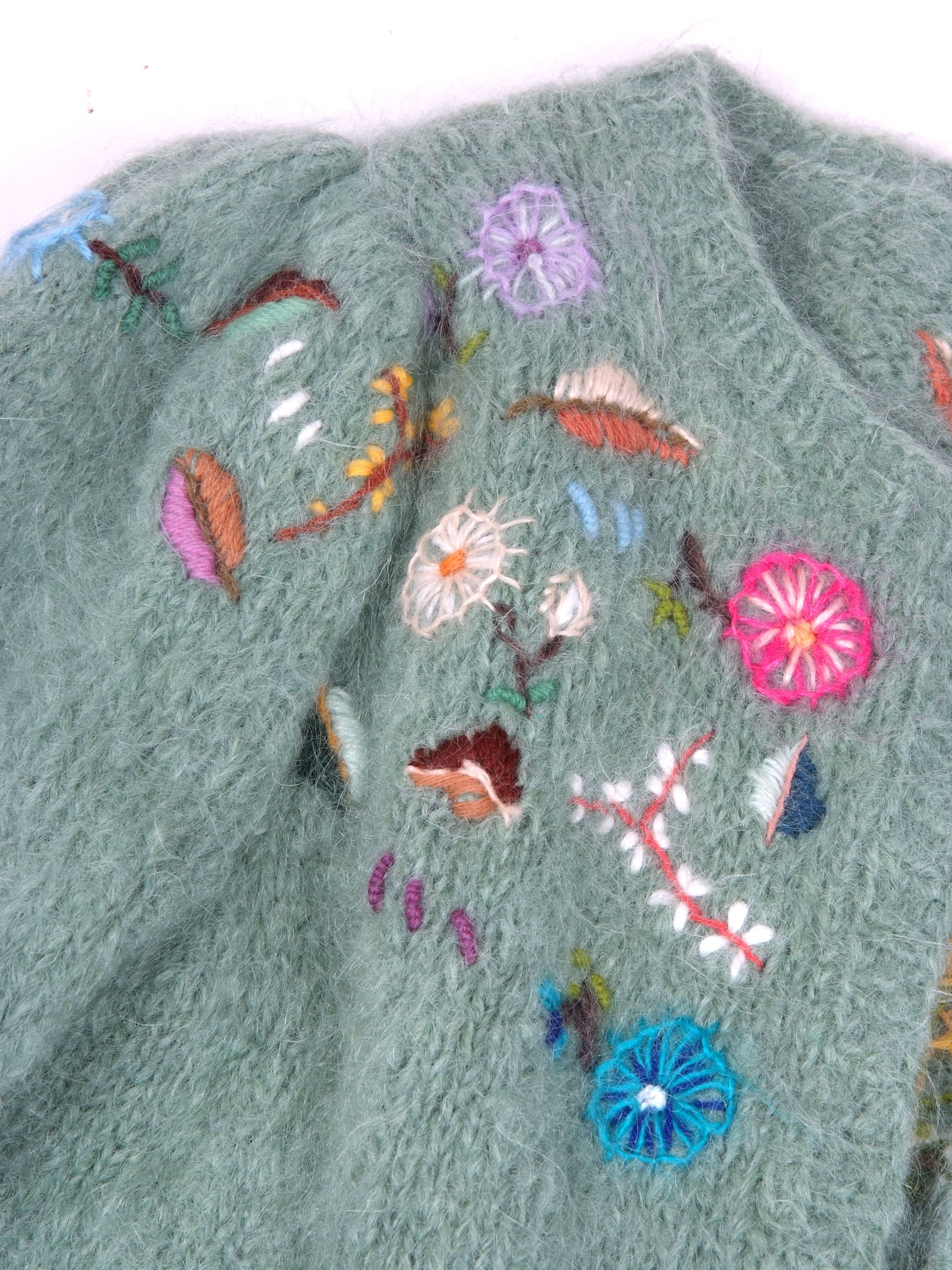 Handmade × Vintage Vintage Chunky Hand Knit Mohair Embroidered Cardigan Size ONE SIZE - 5 Thumbnail