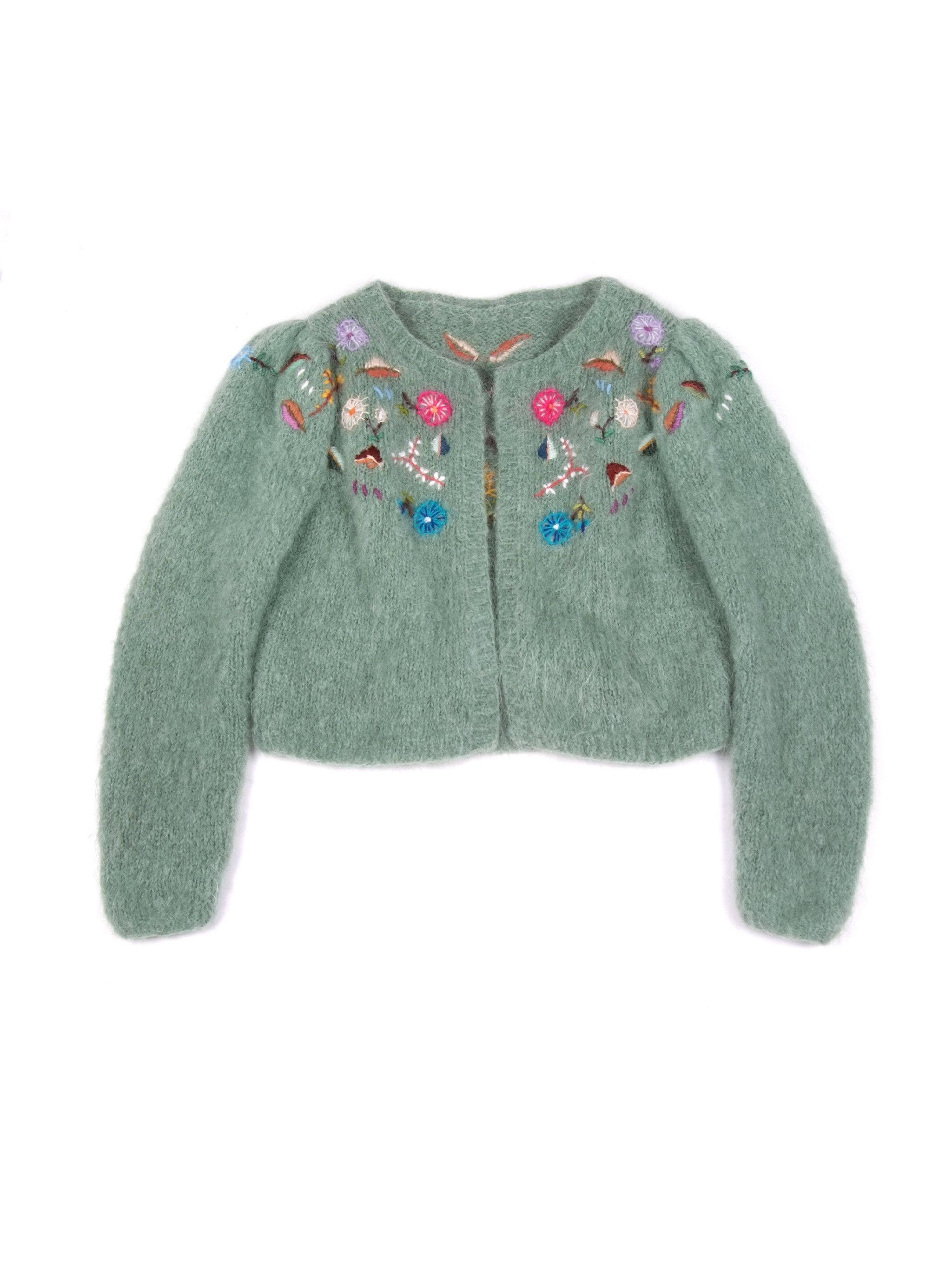 Handmade × Vintage Vintage Chunky Hand Knit Mohair Embroidered Cardigan Size ONE SIZE - 1 Thumbnail