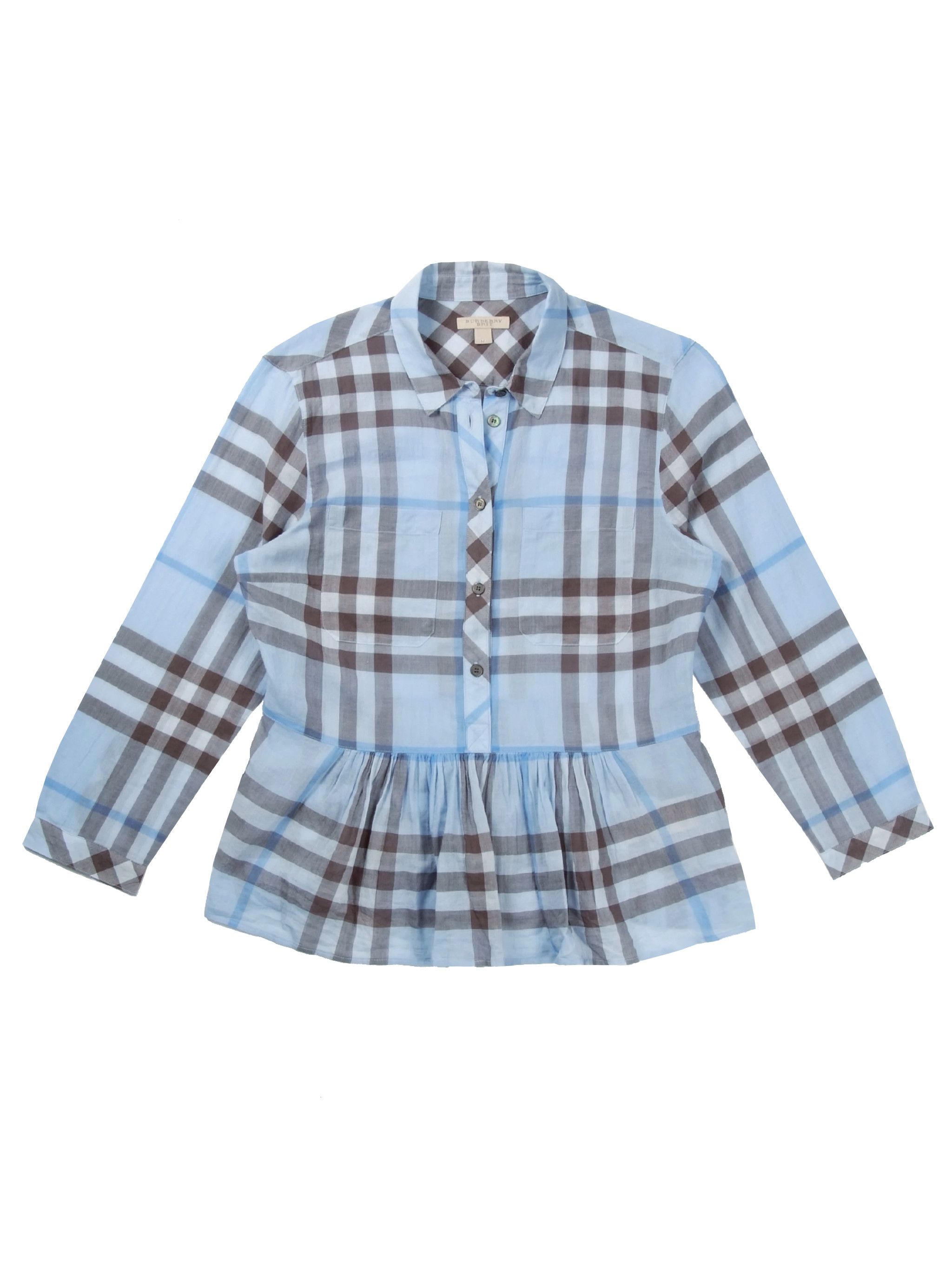 Burberry Burberry Checkered Shirt Blouse Lightblue Size M / US 6-8 / IT 42-44 - 1 Thumbnail