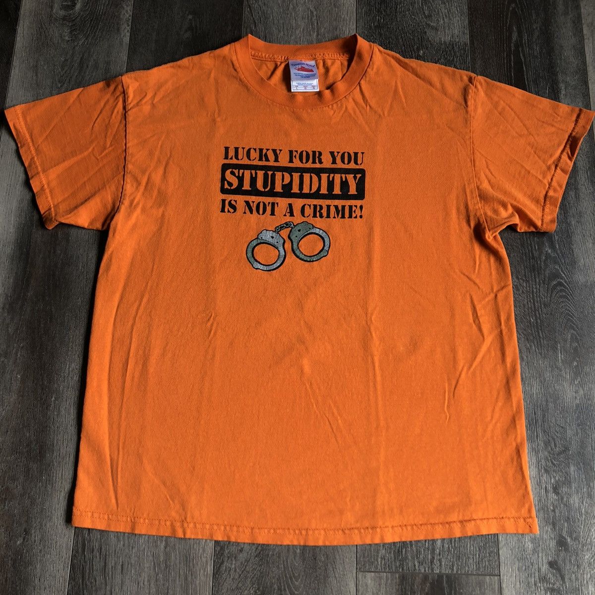 Vintage Vintage 2000s Lucky For You Stupid is Not A Crime Parody Tee Size US L / EU 52-54 / 3 - 2 Thumbnail