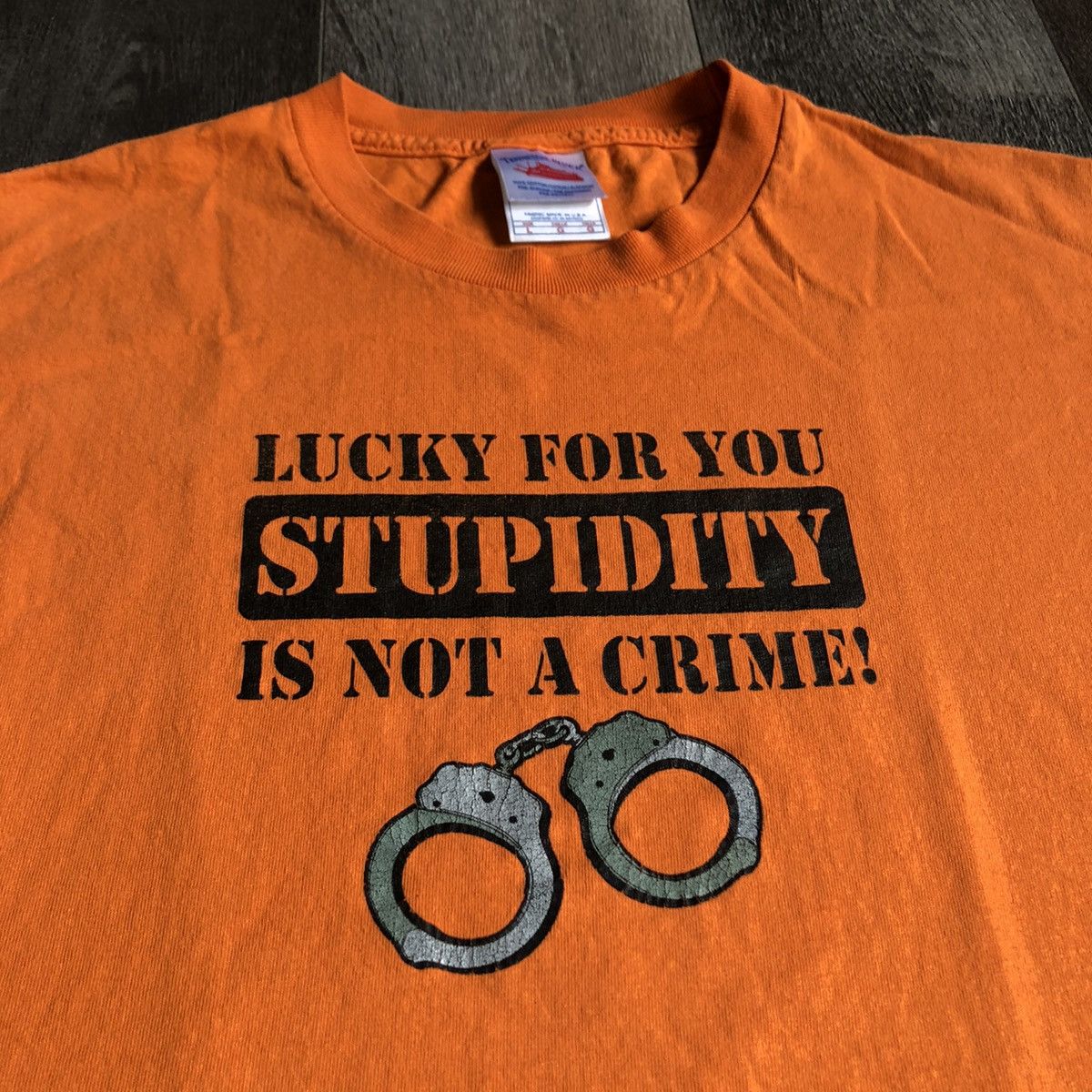 Vintage Vintage 2000s Lucky For You Stupid is Not A Crime Parody Tee Size US L / EU 52-54 / 3 - 1 Thumbnail