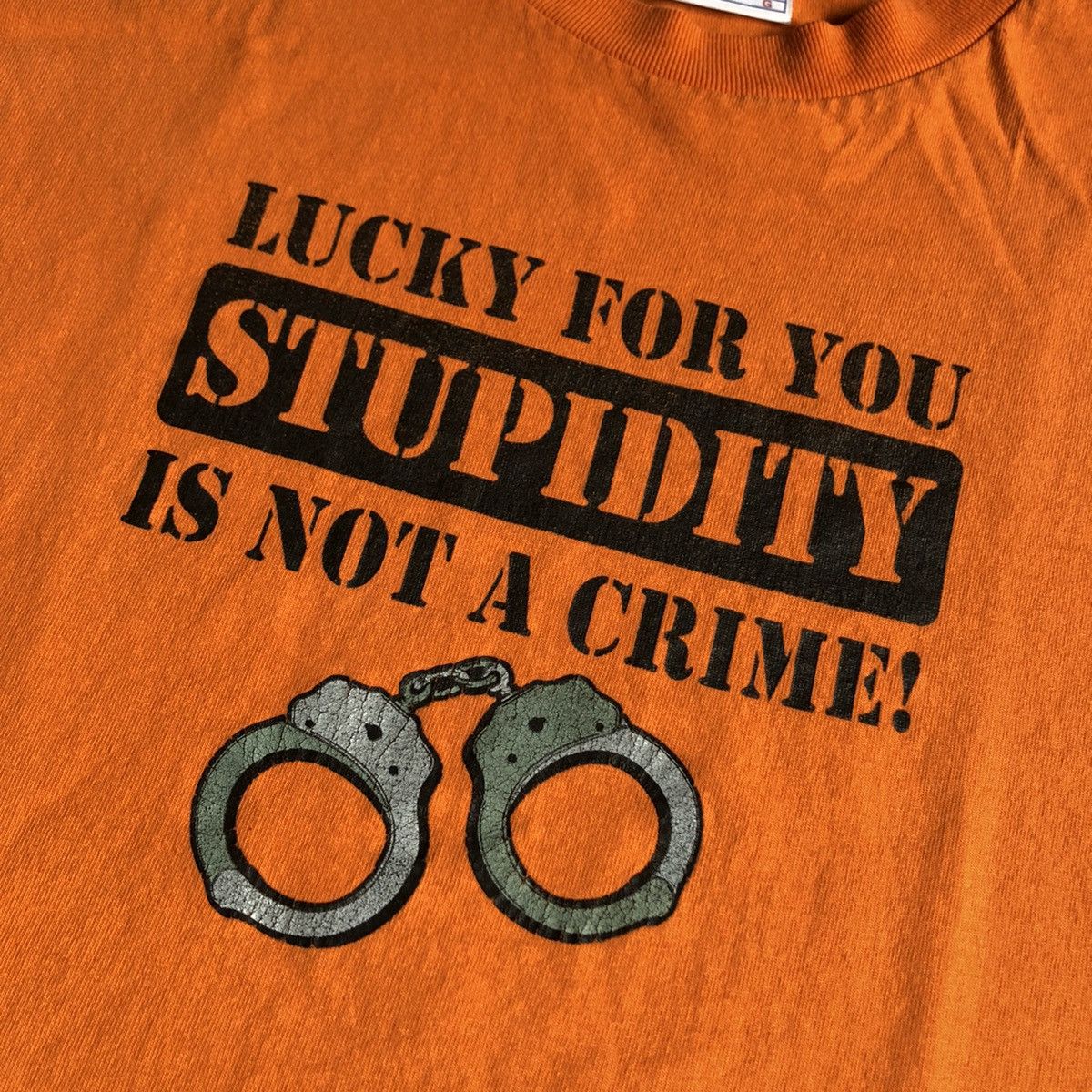 Vintage Vintage 2000s Lucky For You Stupid is Not A Crime Parody Tee Size US L / EU 52-54 / 3 - 3 Thumbnail