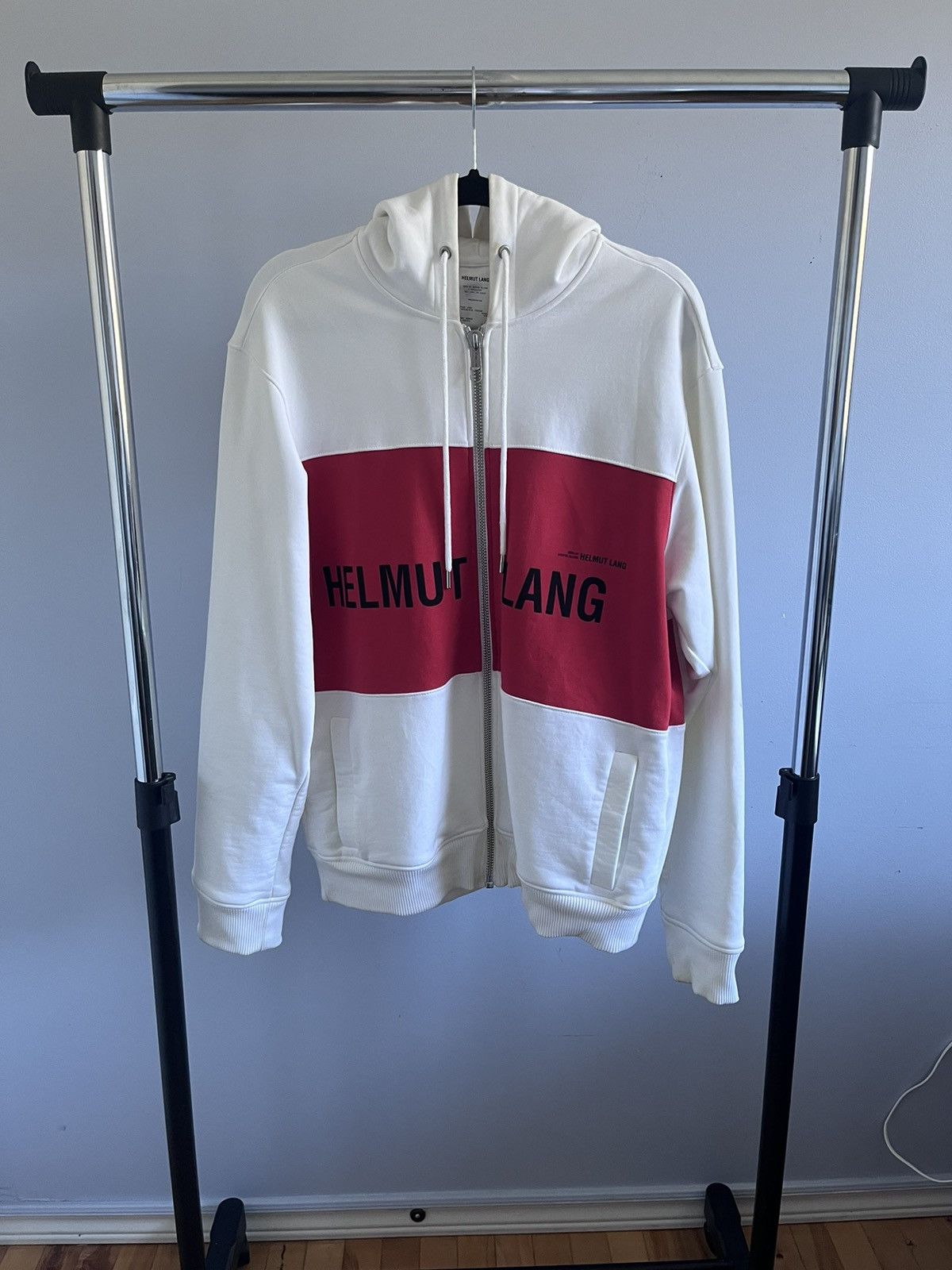 Helmut Lang red campaign hoodie