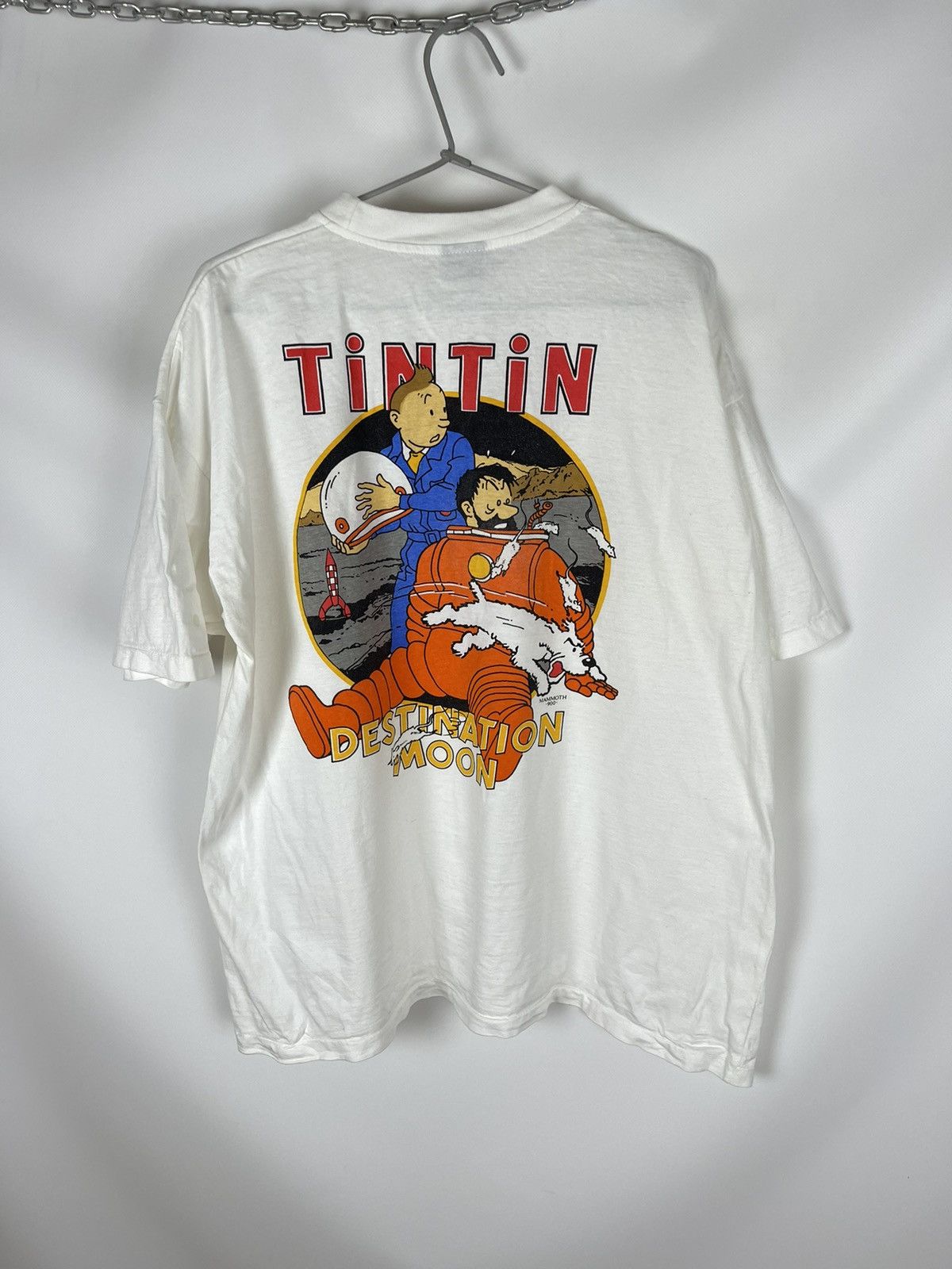 image of Cartoon Network x Vintage Tintin Vintage 90's Destination Moon Adventures Off Tee Shirt in White (S