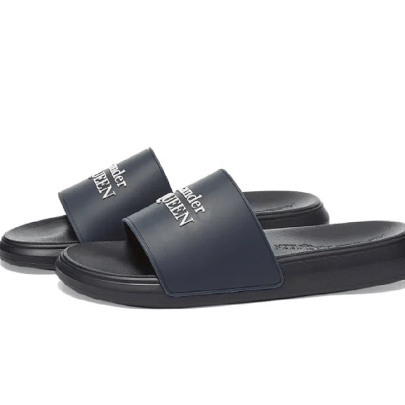 Alexander McQueen Logo Wedge Pool Slides Navy Blue Men’s EU 41/US 8 $280 $290 Women main image 4