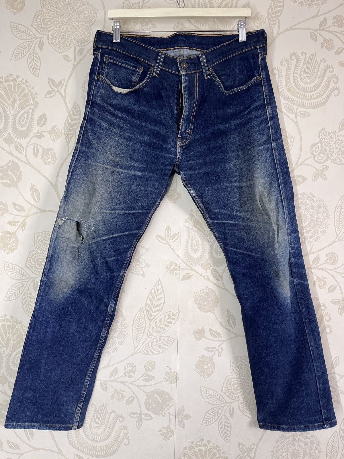 Levis 505 R Tag Distressed Denim Jeans Straight Cut