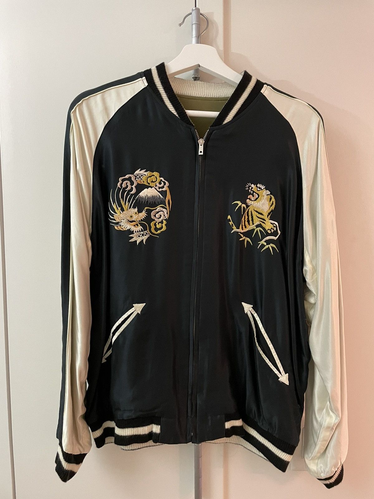 Embroidered Satin Reversible Bomber Jacket
