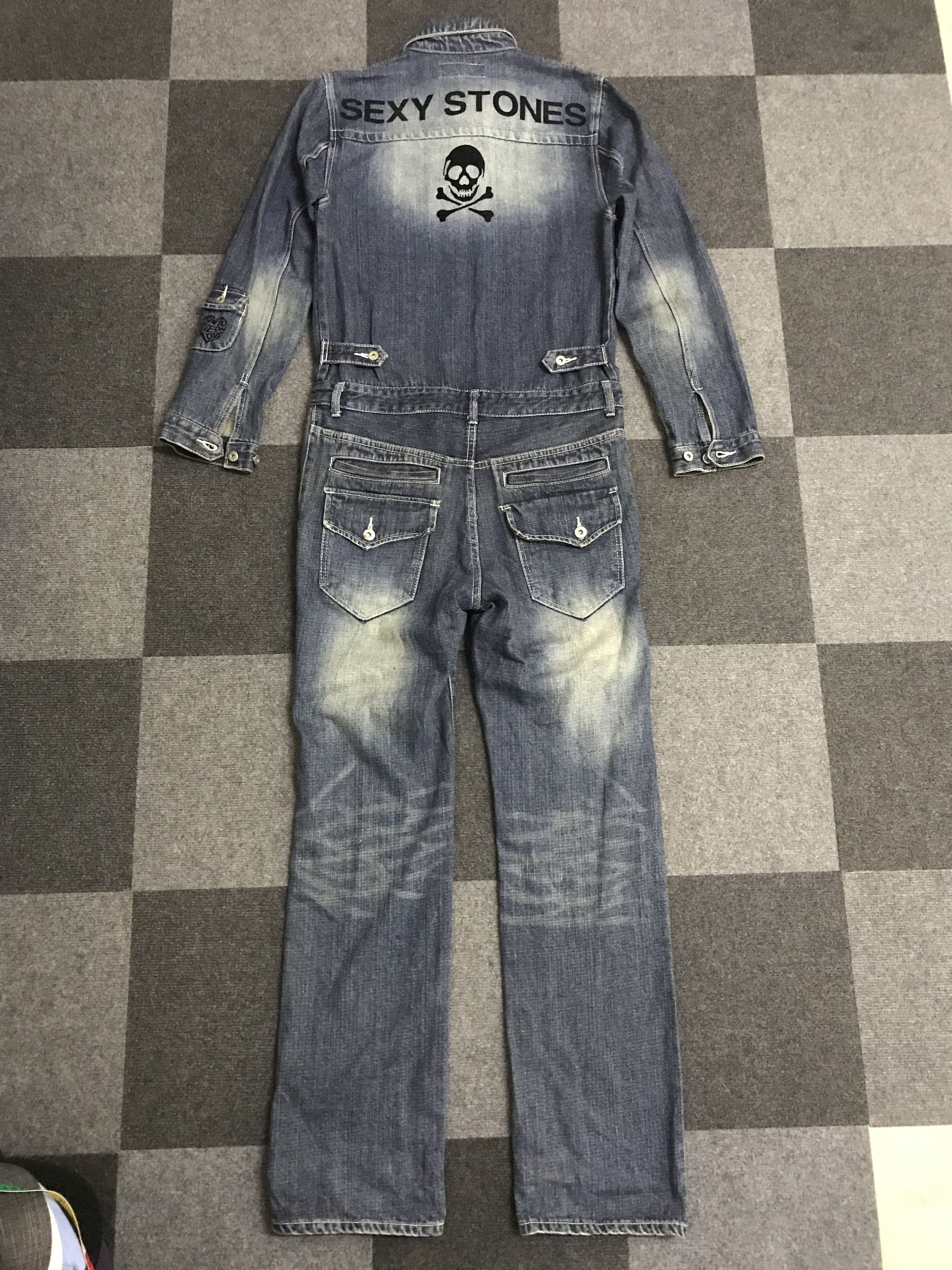 Japanese Brand CVA10 AKERICO SEXY STONES Punk Skull Denim Coverall Size US 35 - 1 Thumbnail