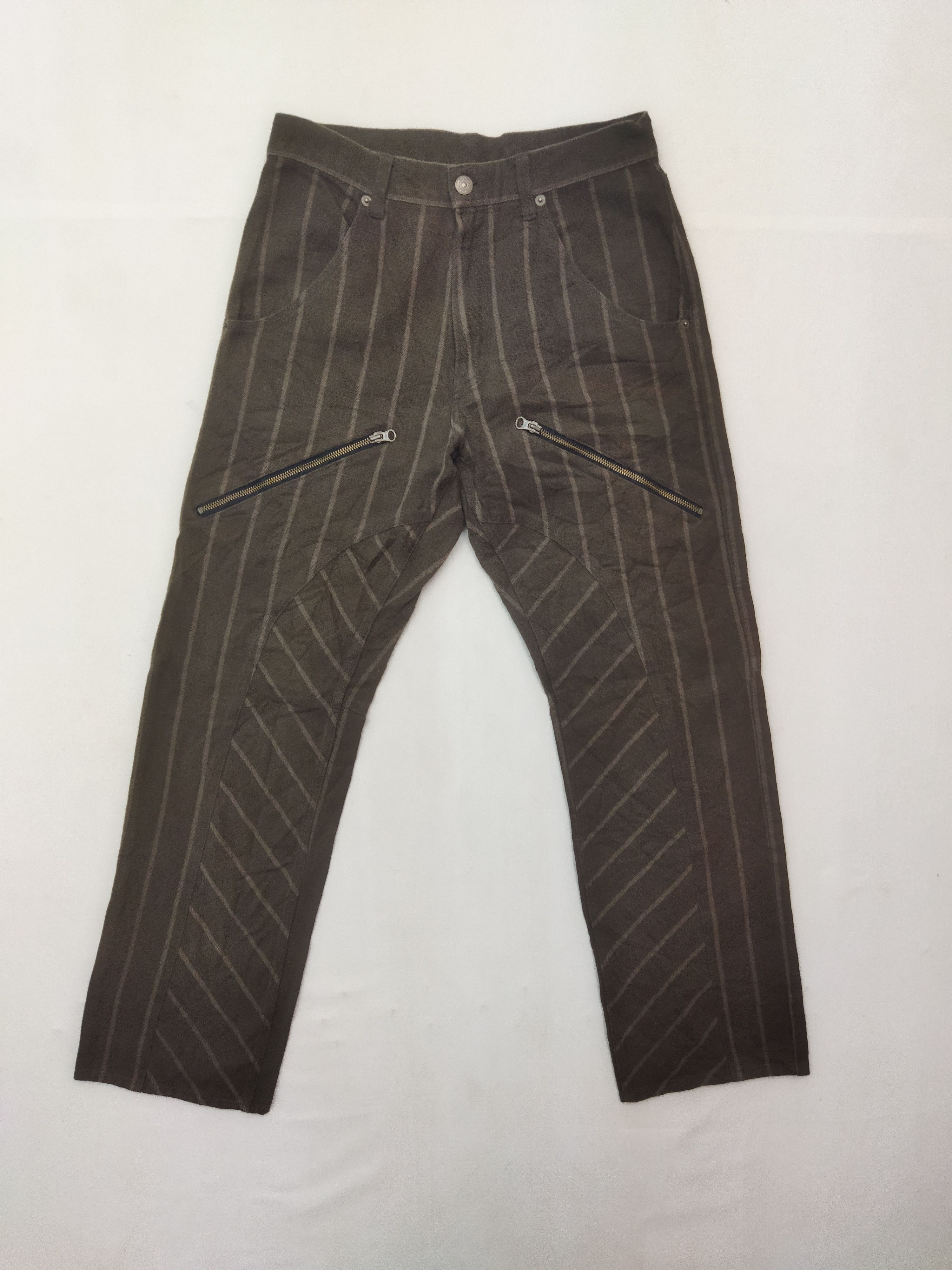 image of Biker Denim x Ppfm Vintage Ppfm Tactical Multipocket Pants Stripe Trousers in Brown, Men's (Size 30