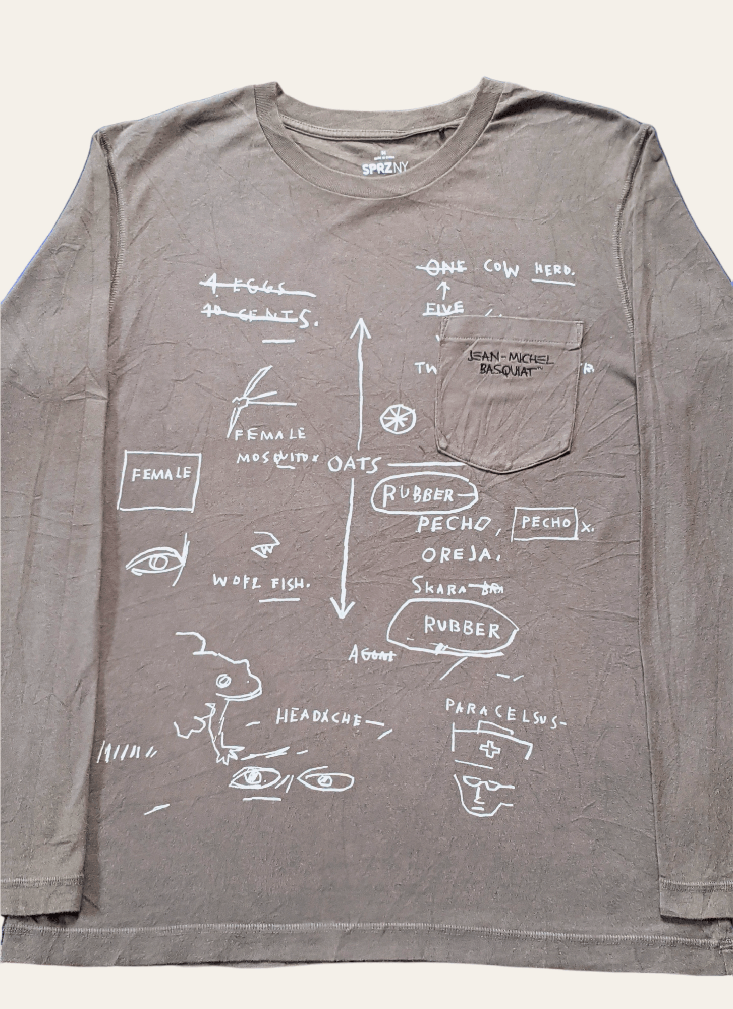 Jean-Michel Basquiat × Vintage Jean Michel Basquiat Artwork Pocket Long Sleeve T shirt Size US L / EU 52-54 / 3 - 2 Thumbnail