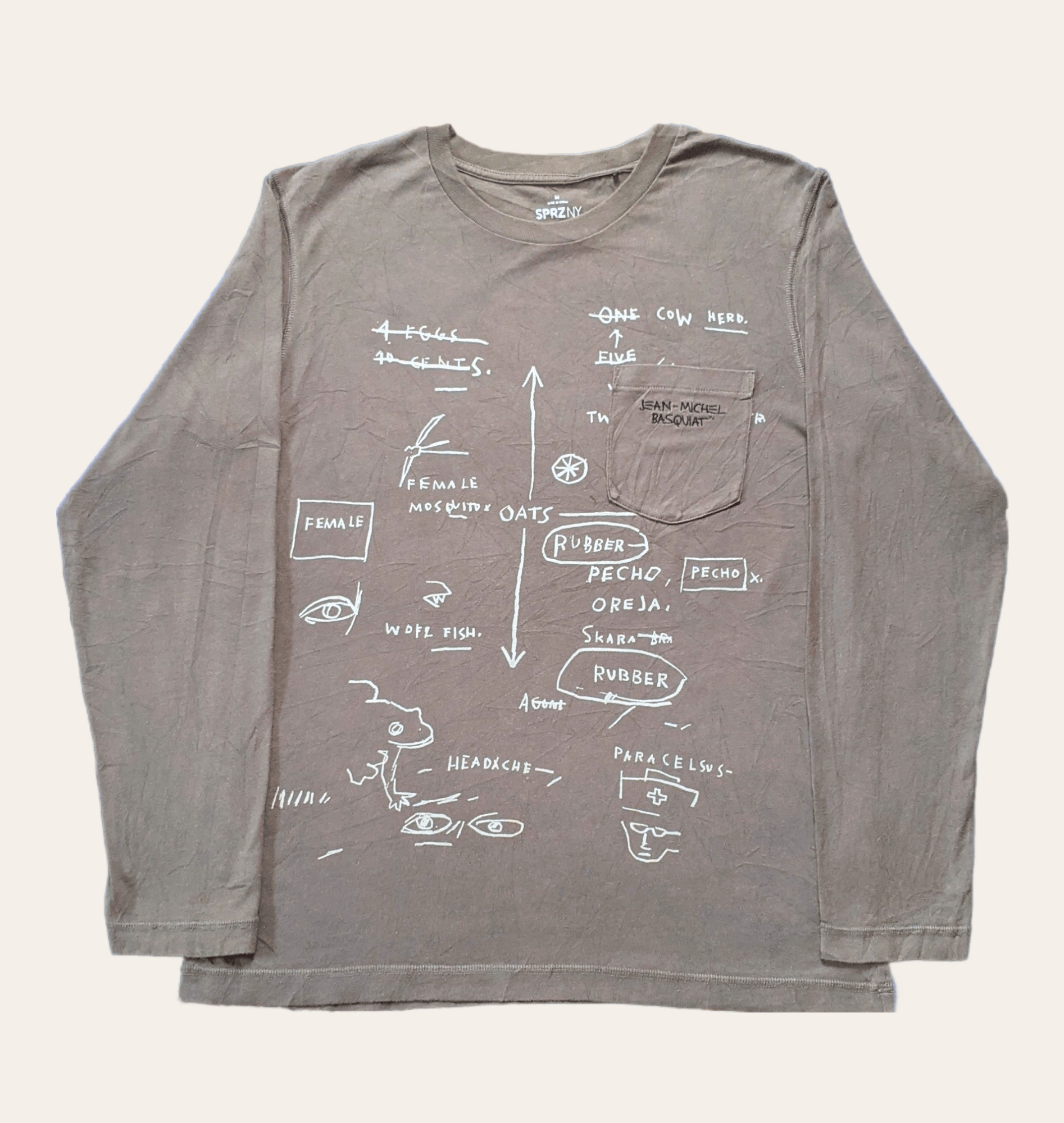 Jean-Michel Basquiat × Vintage Jean Michel Basquiat Artwork Pocket Long Sleeve T shirt Size US L / EU 52-54 / 3 - 1 Thumbnail