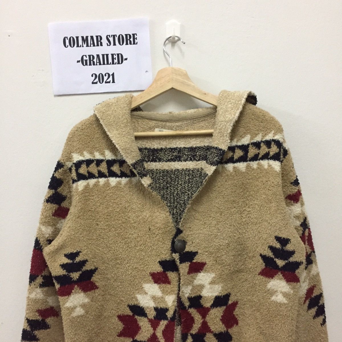 Aran Isles Knitwear Blue Standard Single Button Navajo Knit Cardigan Hoodies Size US XL / EU 56 / 4 - 2 Thumbnail