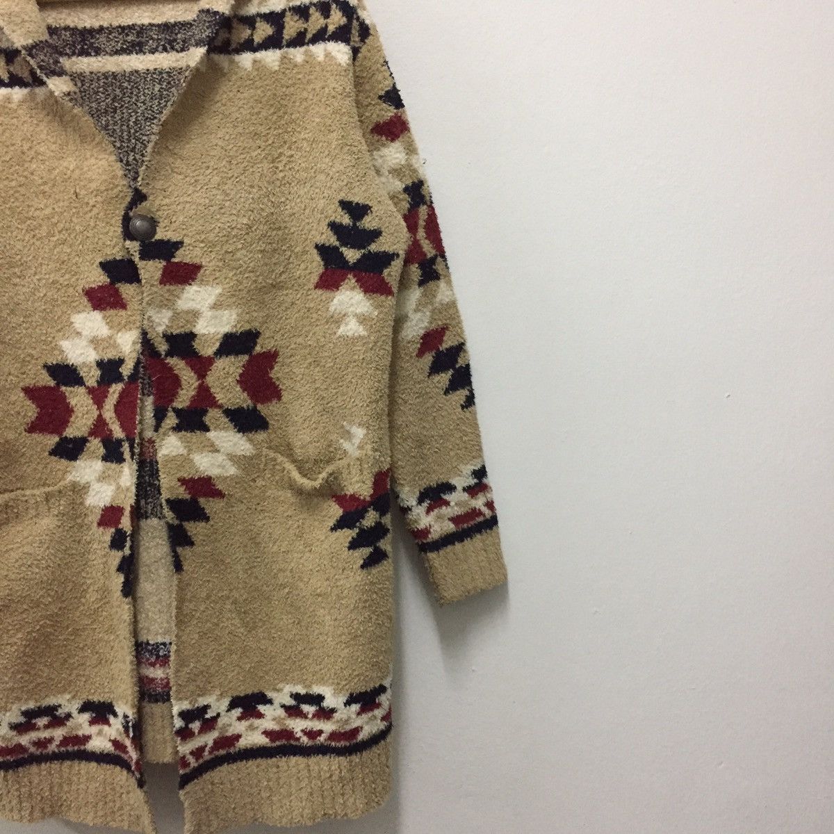 Aran Isles Knitwear Blue Standard Single Button Navajo Knit Cardigan Hoodies Size US XL / EU 56 / 4 - 4 Thumbnail