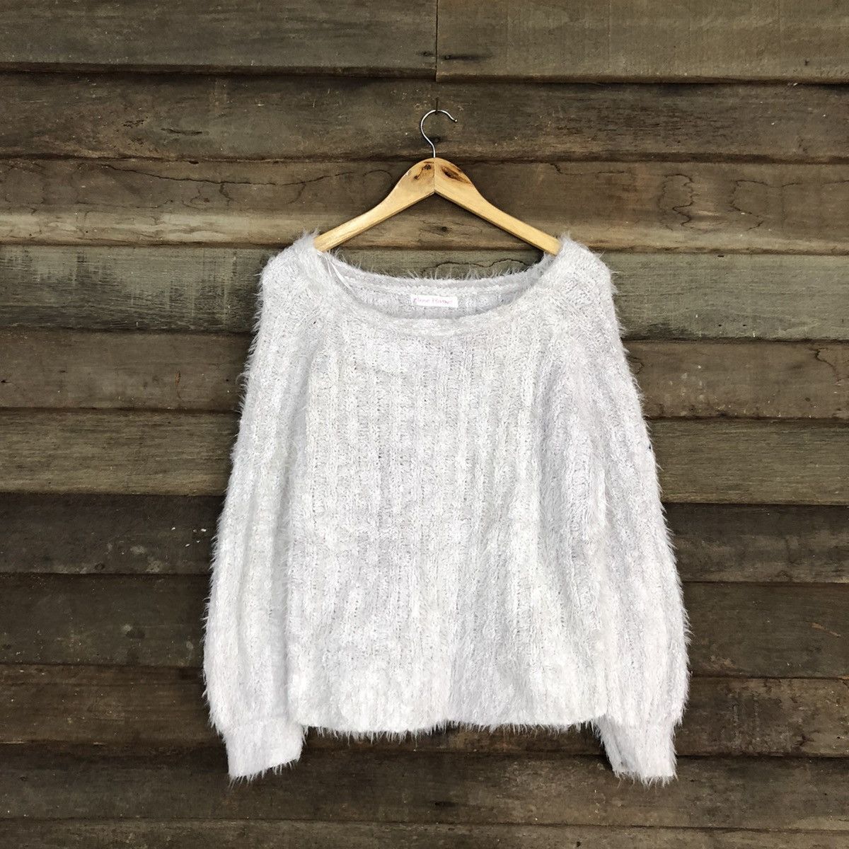 image of Homespun Knitwear Anne Basket Light Grey Shaggy Fur Mohair Knitwear C1115, Women's (Size Large)