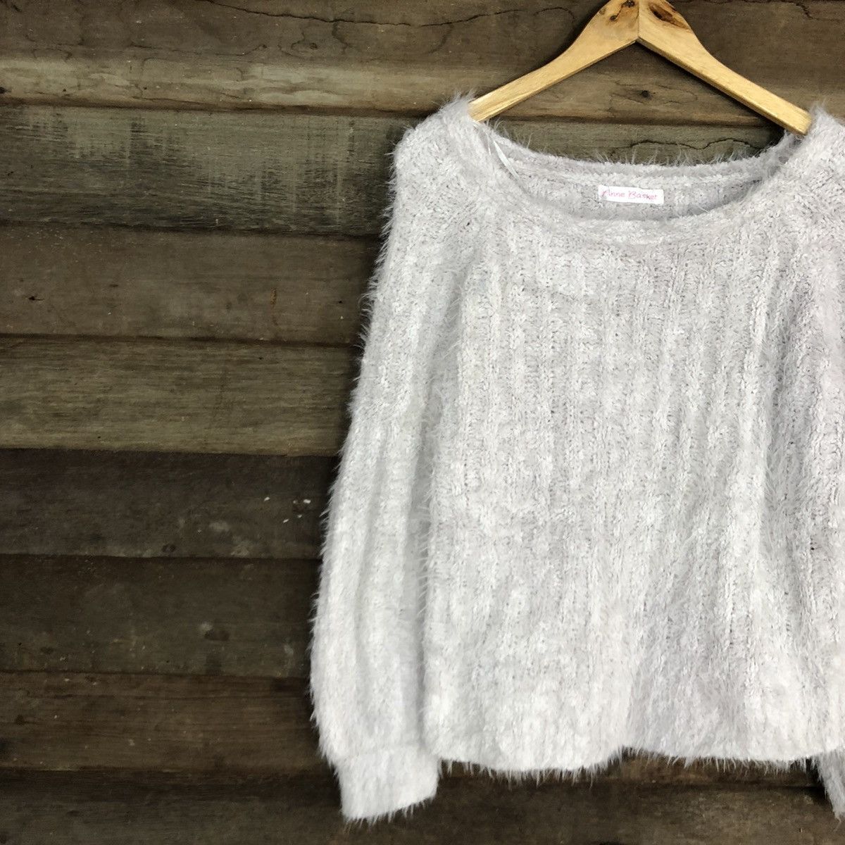 Homespun Knitwear DLL Anne Basket Light Grey shaggy fur Mohair Knitwear #c1115 Size L / US 10 / IT 46 - 7 Thumbnail