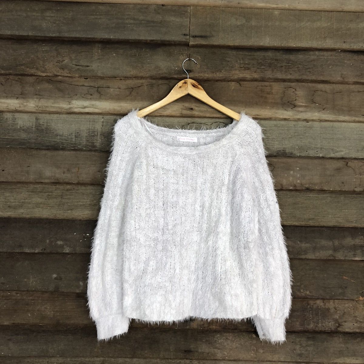 Homespun Knitwear DLL Anne Basket Light Grey shaggy fur Mohair Knitwear #c1115 Size L / US 10 / IT 46 - 3 Thumbnail