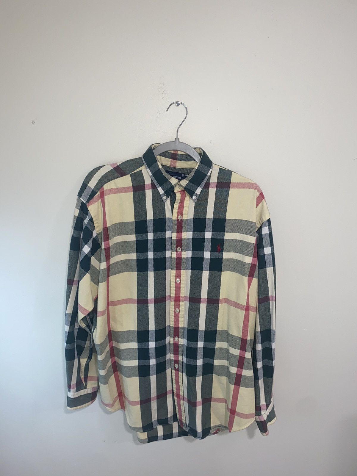 image of Polo Ralph Laurent Burberry Inspired Button Up in Tan Mix, Men's (Size Medium)