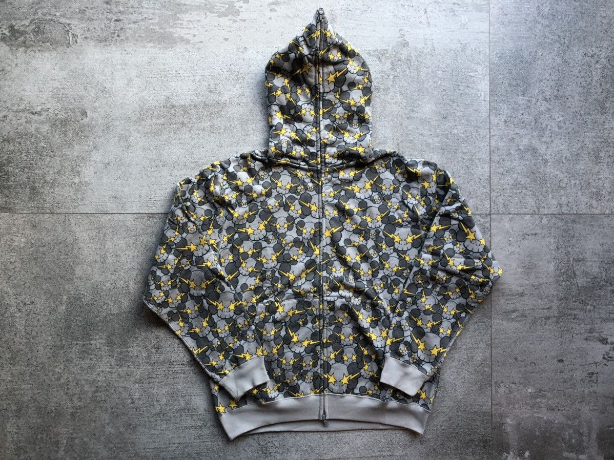 Bape Kaws A Bathing Ape BAPE x Kaws Yellow Skullsta Full Zip Hoodie Grailed