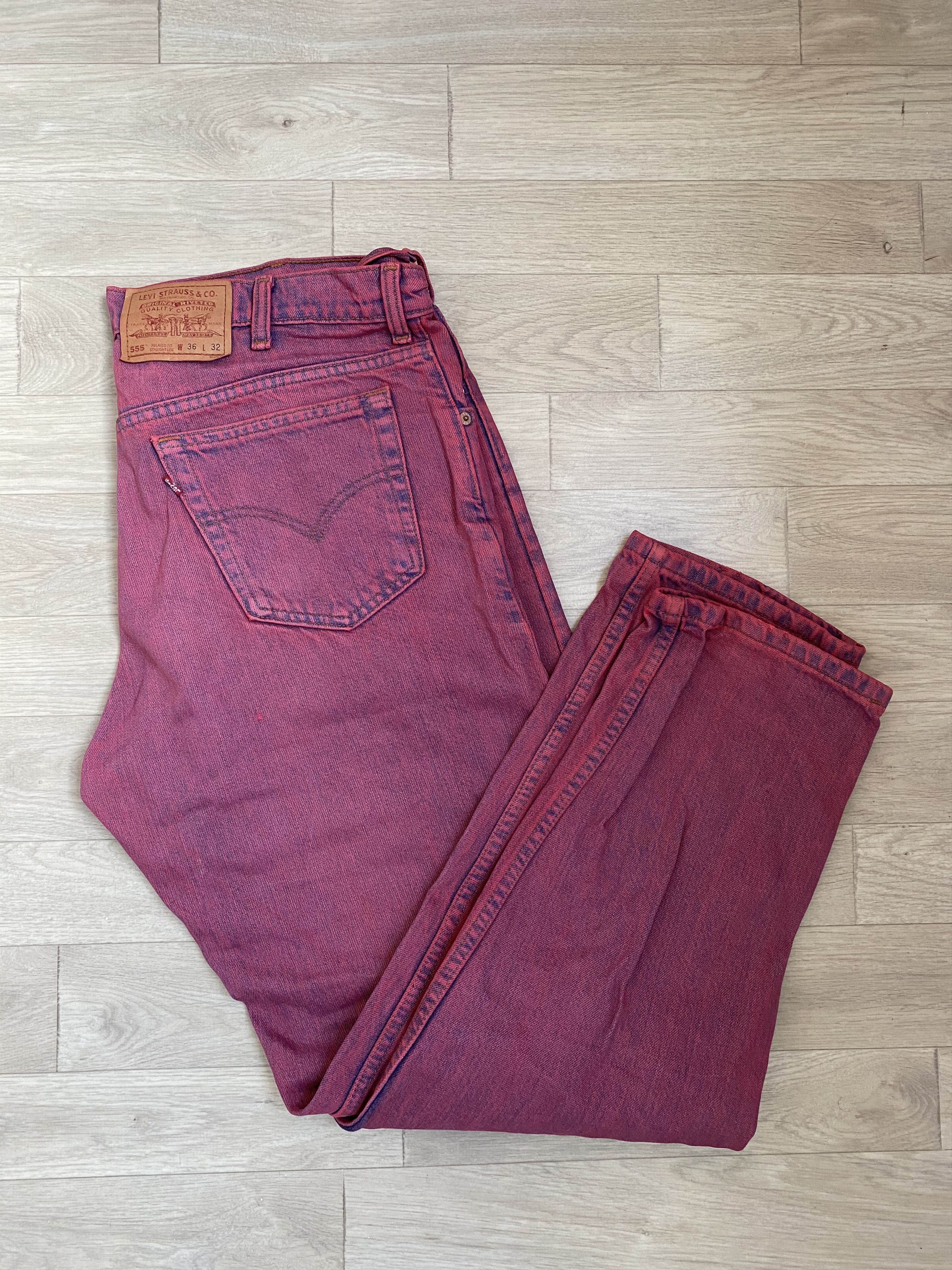 image of Archival Clothing x Levis Vintage Levi’S 555 Pink Purple Jeans in Navy/Pink/Purple, Men's (Size 36)