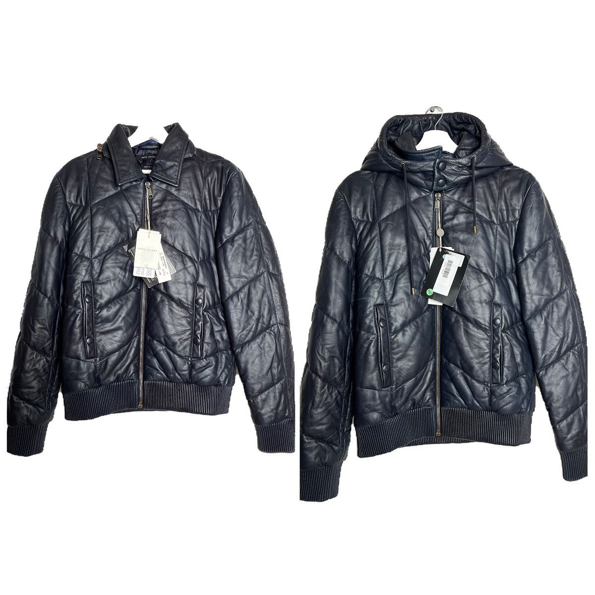 NWT Marc Jacobs Navy Lamb Leather 2in1 Quilted Bomber Jacket